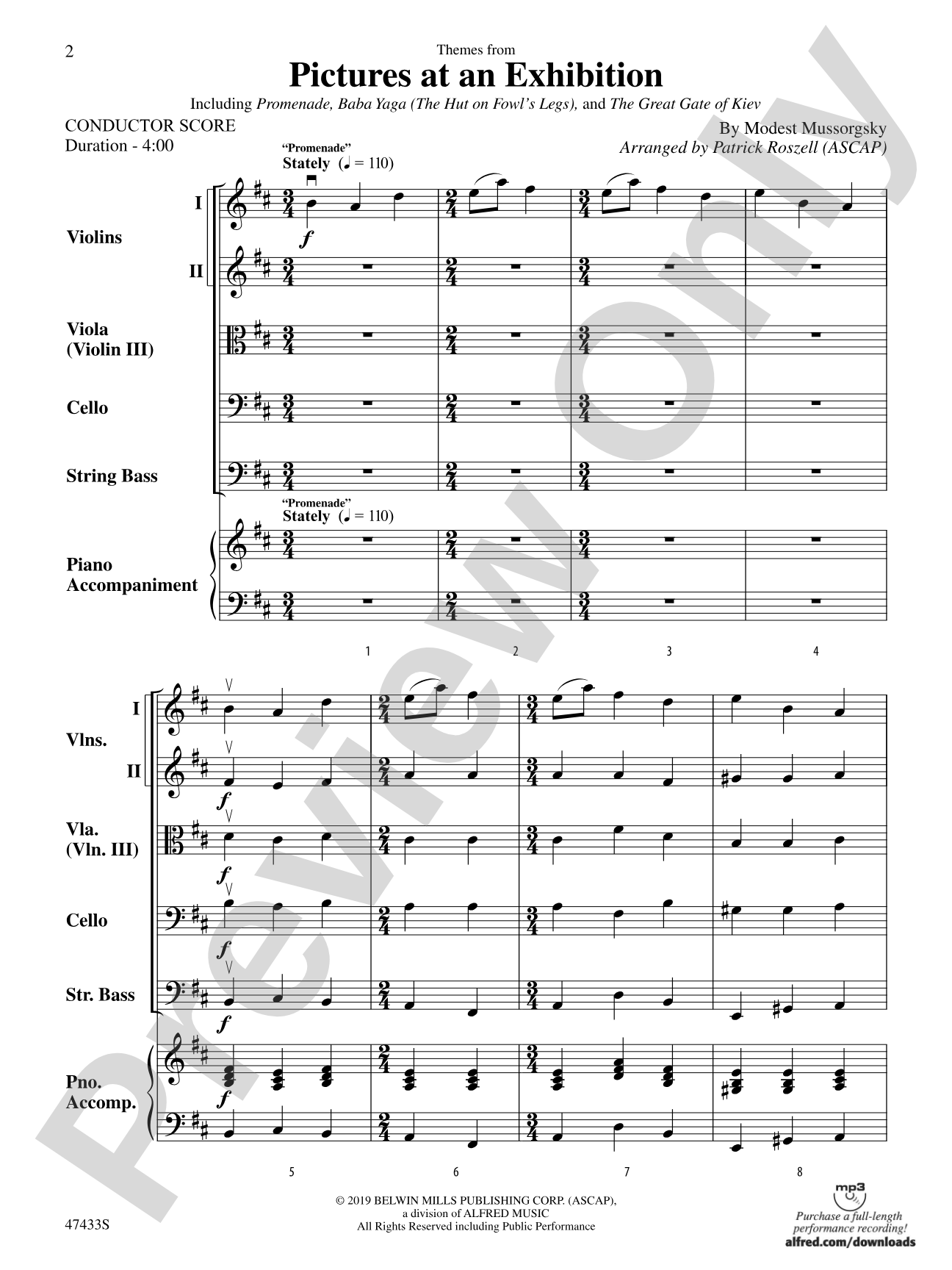 Themes from Pictures at an Exhibition: String Orchestra Conductor Score & Parts