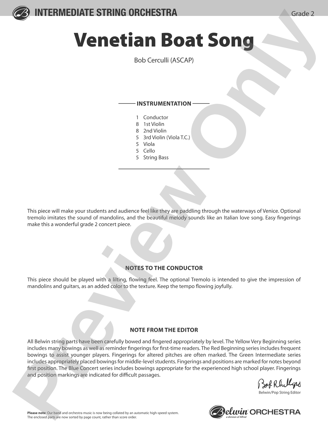 Venetian Boat Song: String Orchestra Conductor Score & Parts