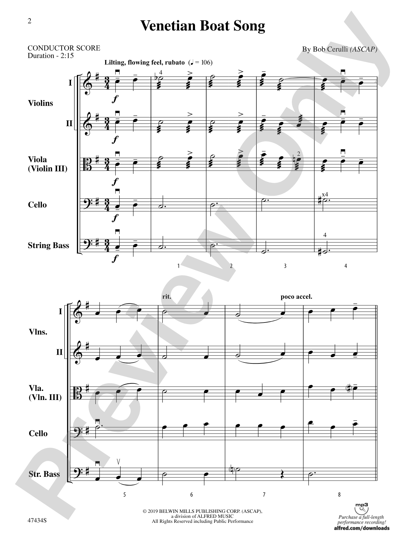 Venetian Boat Song: String Orchestra Conductor Score & Parts