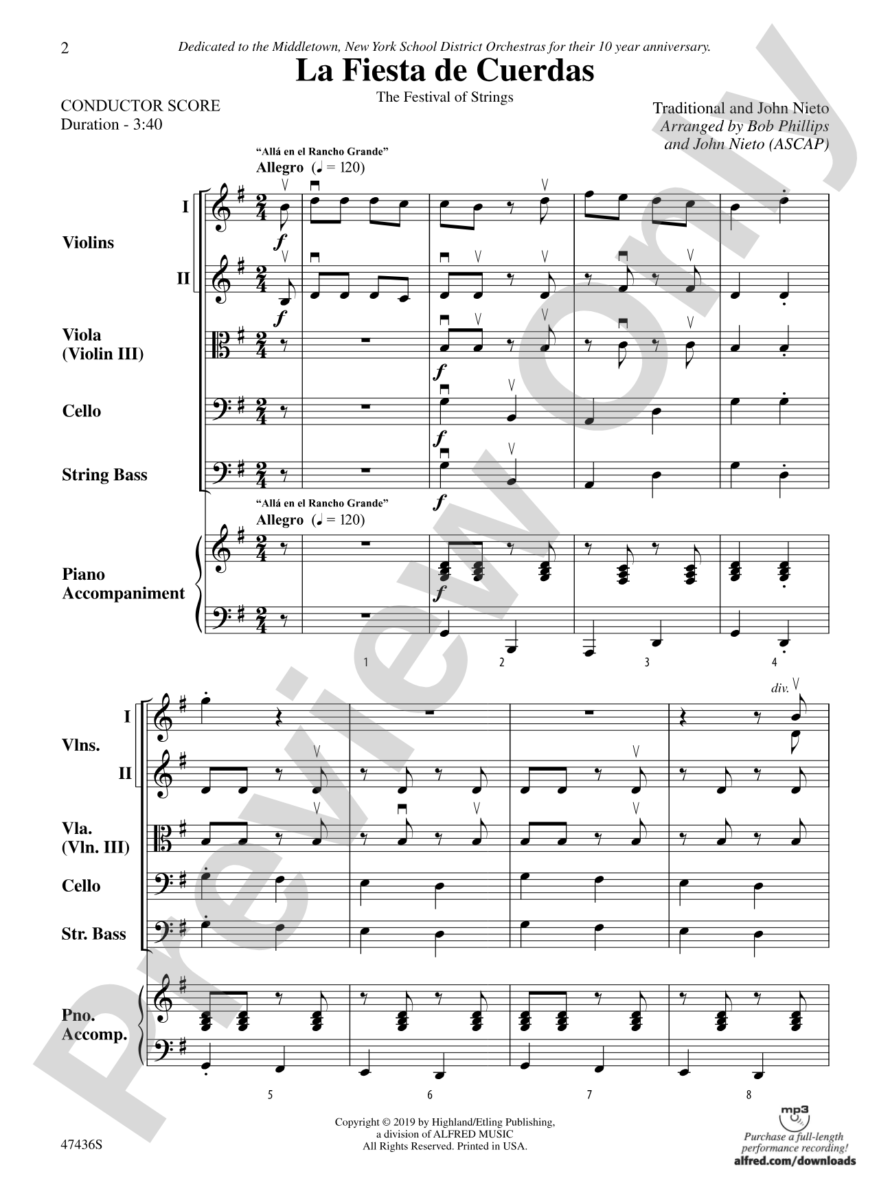 La Fiesta de Cuerdas: String Orchestra Conductor Score & Parts