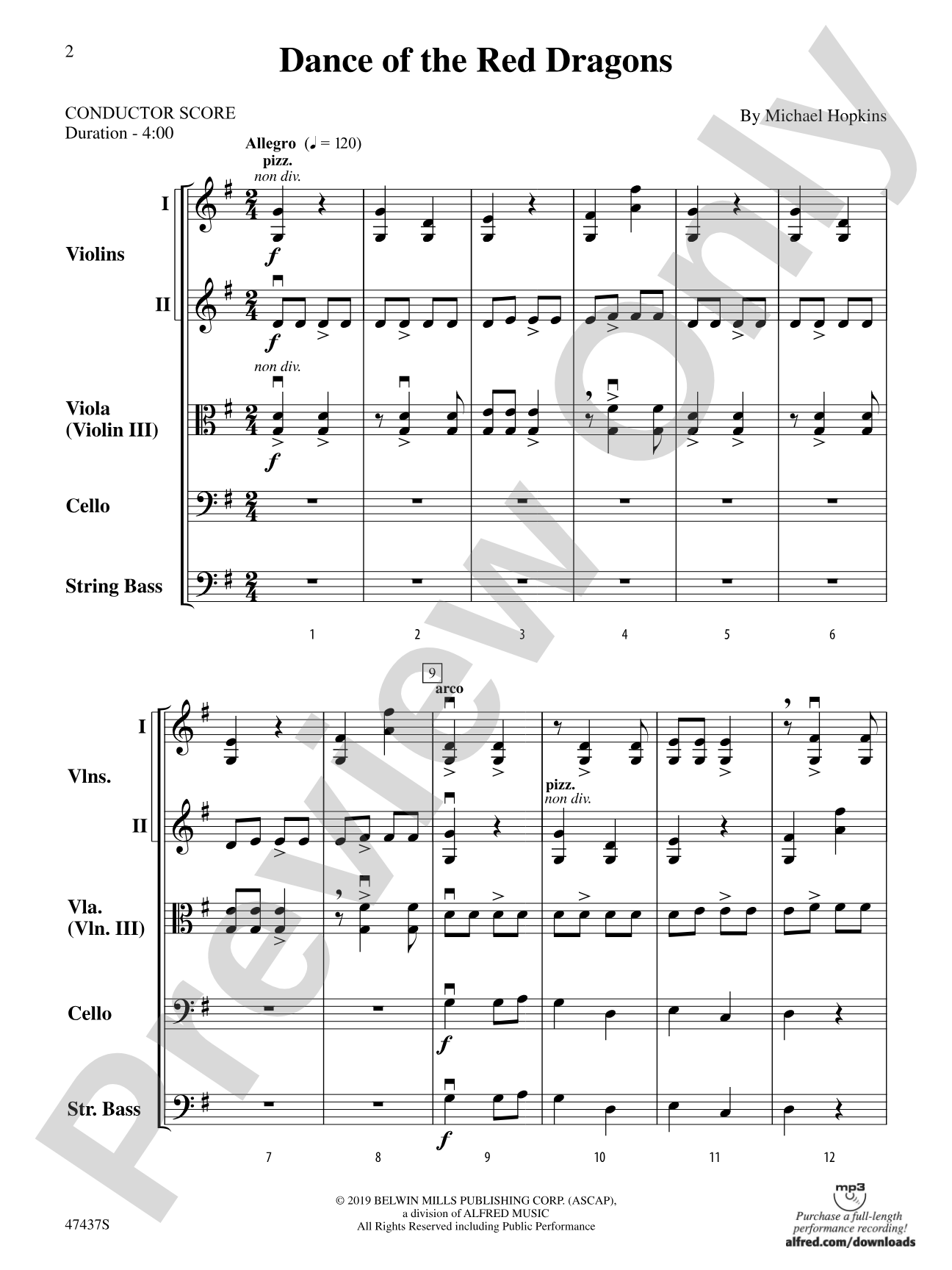 Dance of the Red Dragons: String Orchestra Conductor Score & Parts
