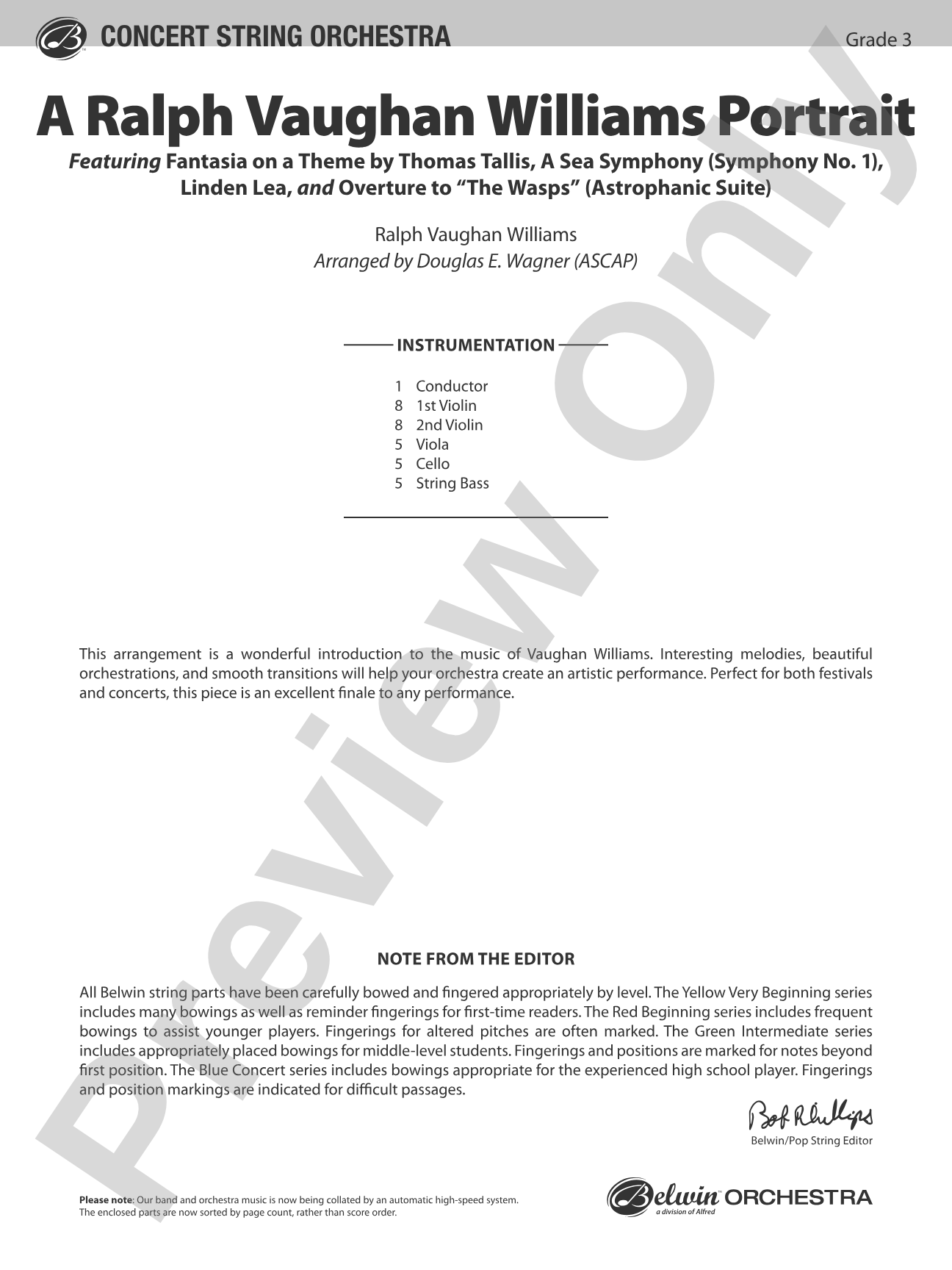 A Ralph Vaughan Williams Portrait: String Orchestra Conductor Score & Parts