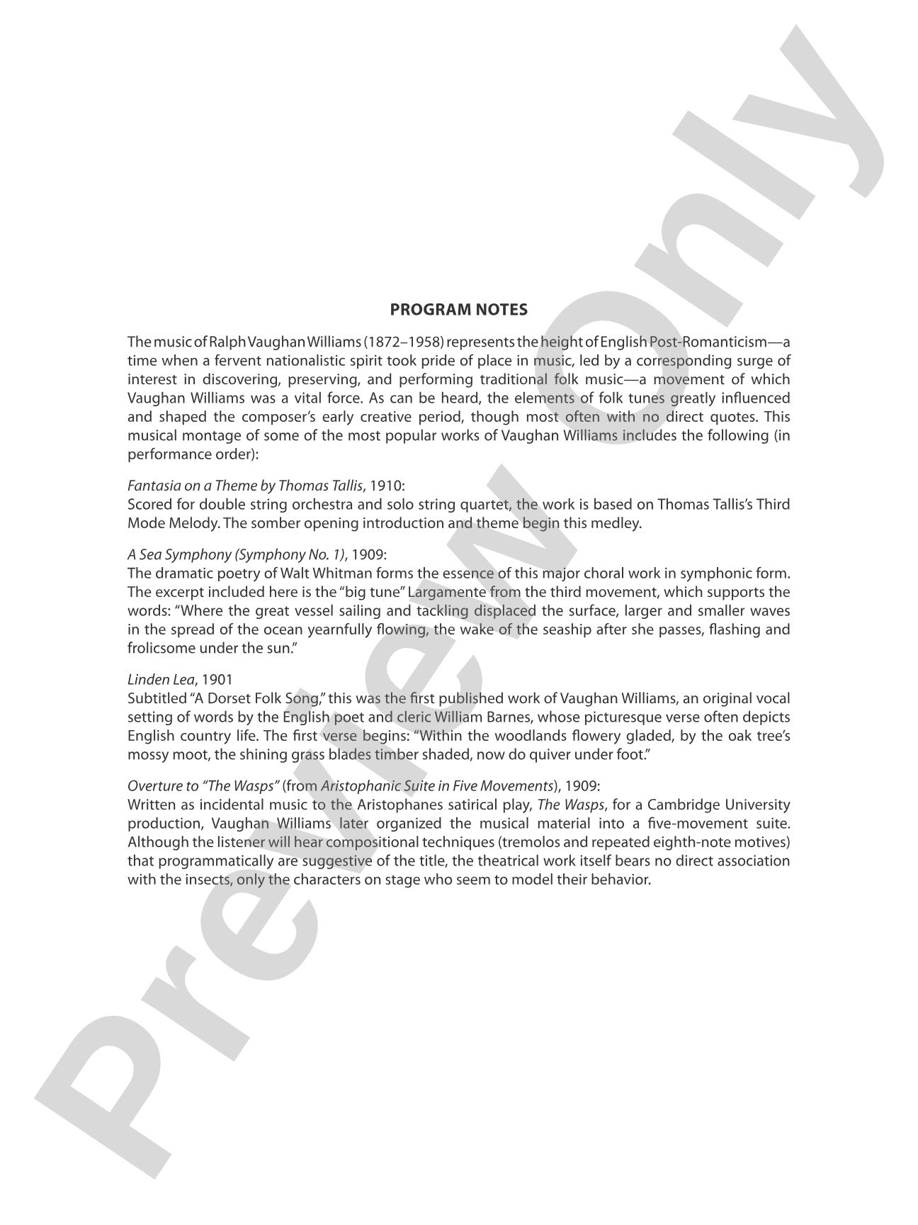 A Ralph Vaughan Williams Portrait: String Orchestra Conductor Score & Parts