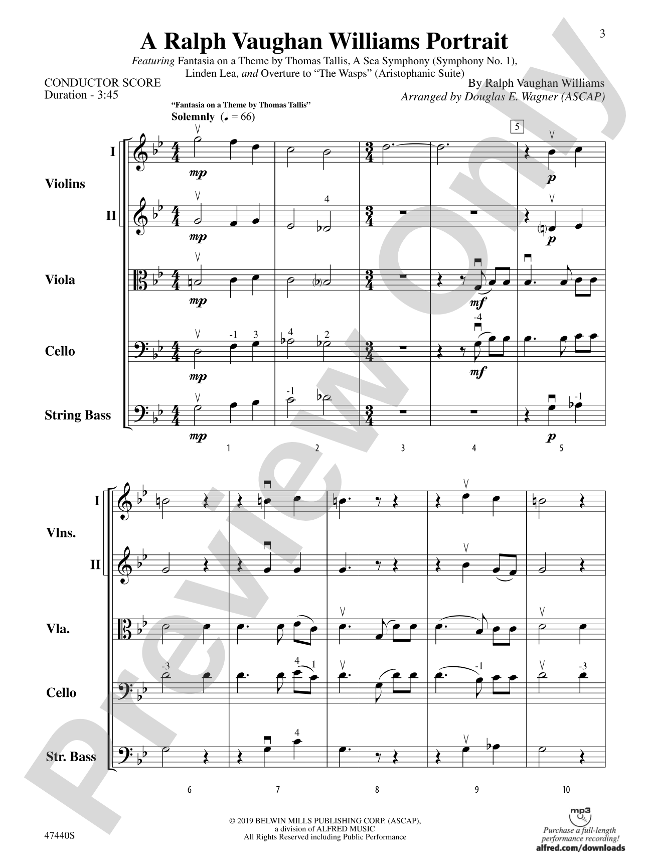 A Ralph Vaughan Williams Portrait: String Orchestra Conductor Score & Parts