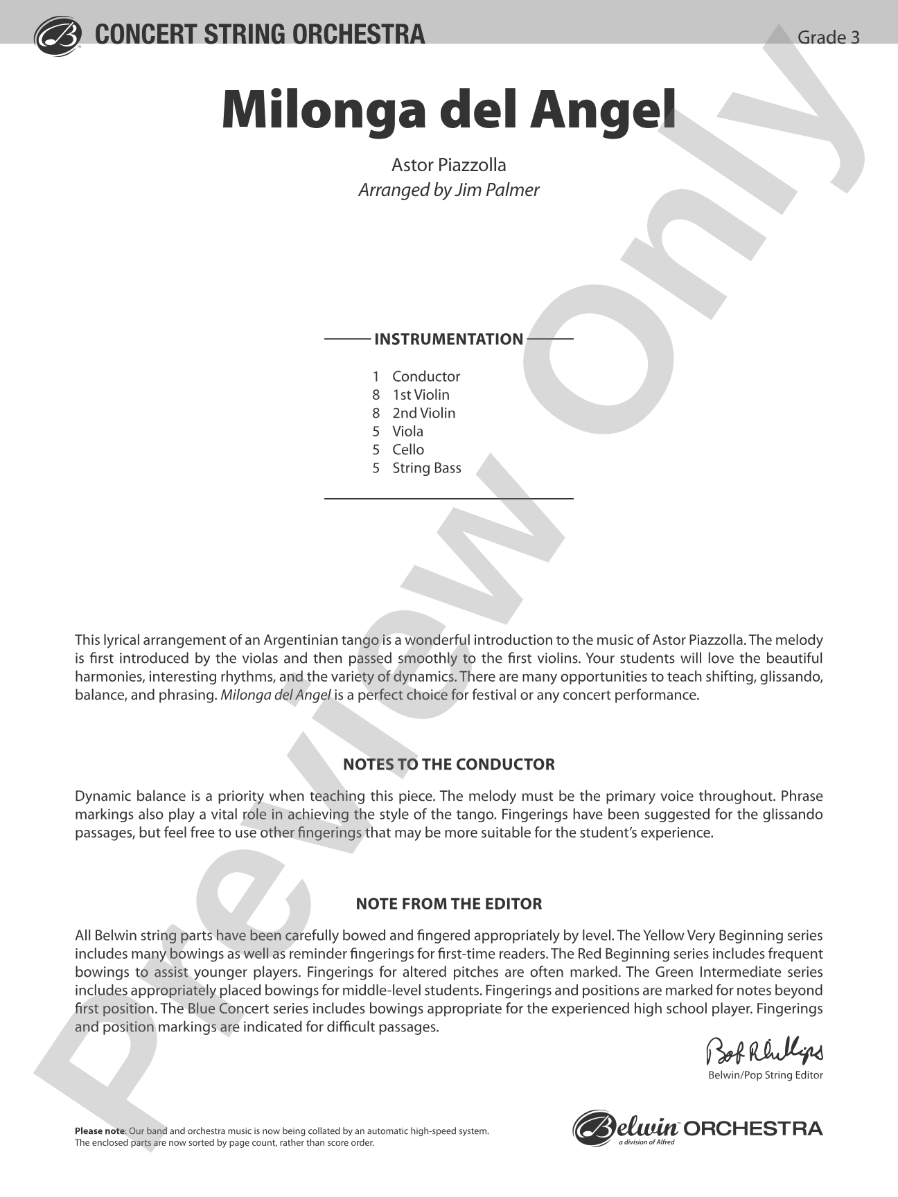 Milonga del Angel: String Orchestra Conductor Score & Parts