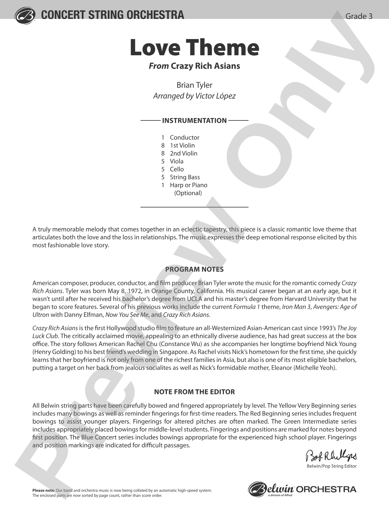 Love Theme: String Orchestra Conductor Score & Parts