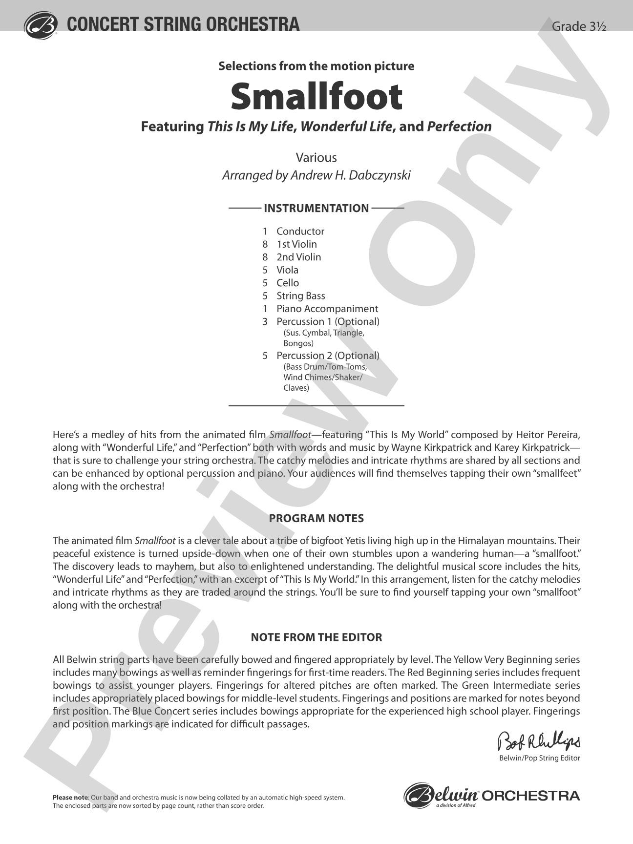 Smallfoot: String Orchestra Conductor Score & Parts