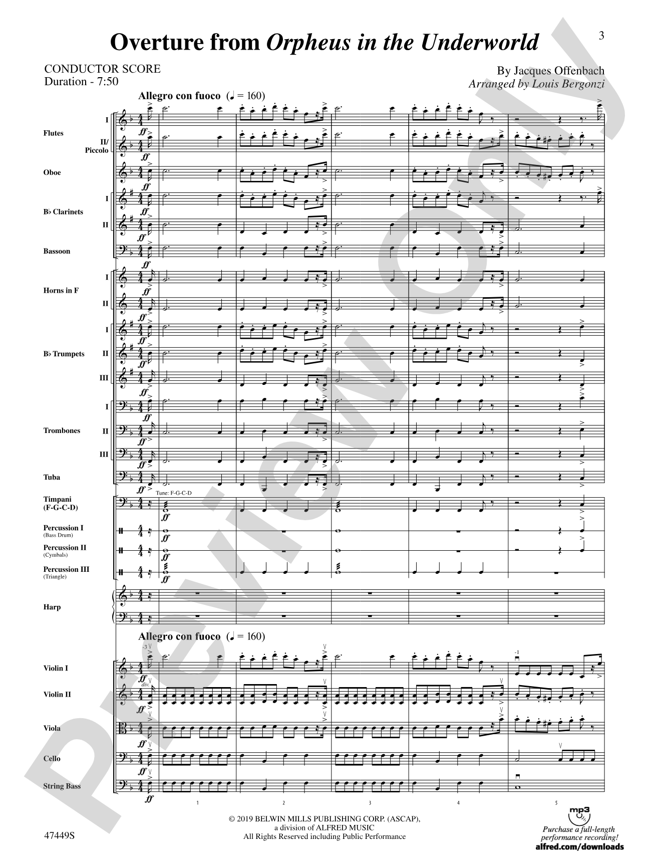 Overture from Orpheus in the Underworld: Full Orchestra Conductor Score & Parts