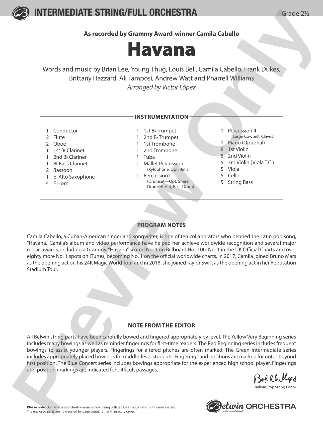 Havana: Full Orchestra Conductor Score & Parts