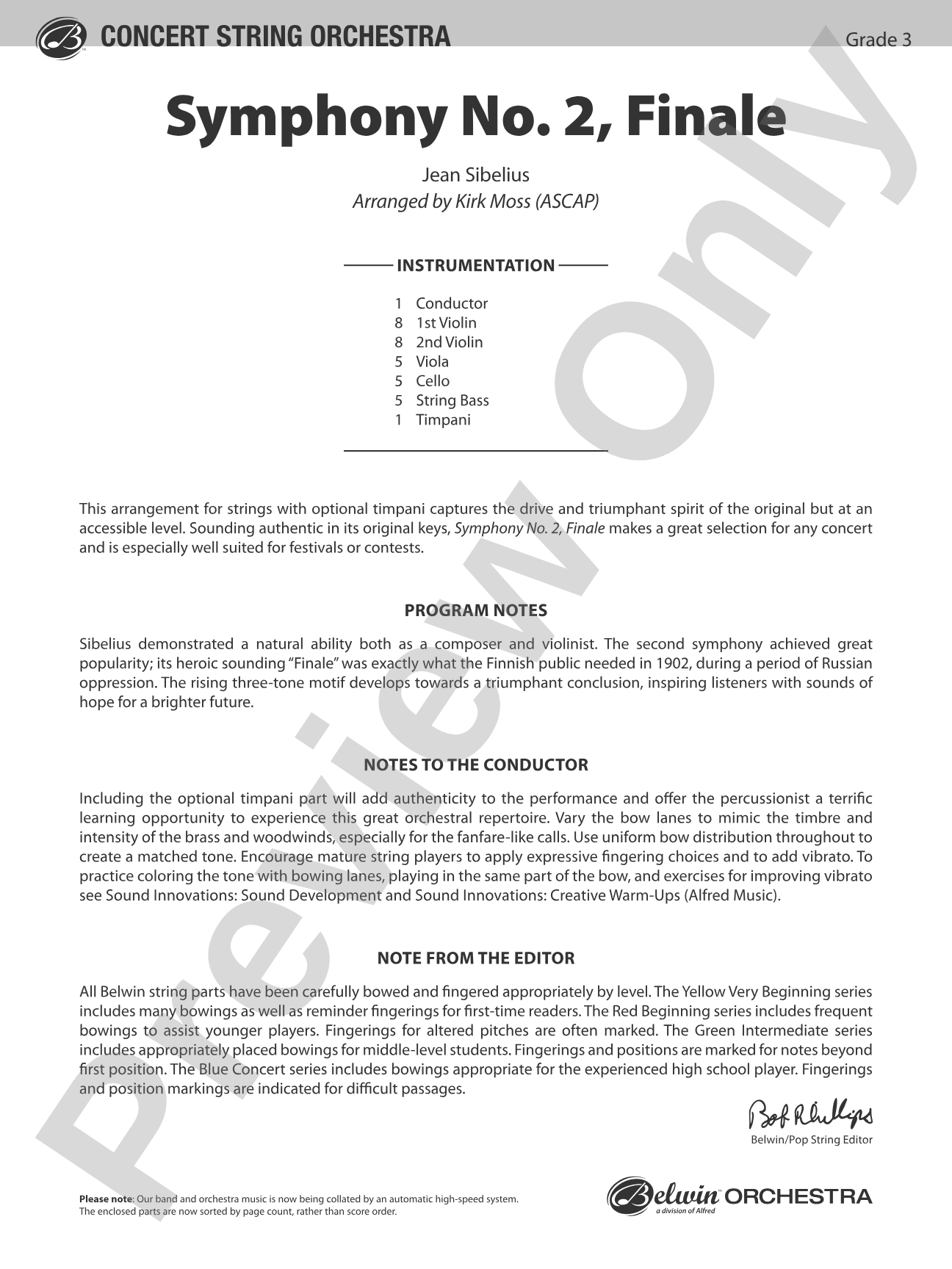 Symphony No. 2, Finale: String Orchestra Conductor Score & Parts