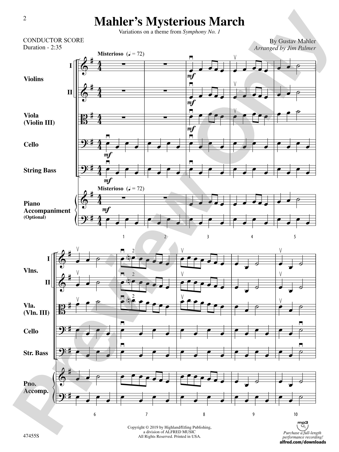 Mahler's Mysterious March: String Orchestra Conductor Score & Parts