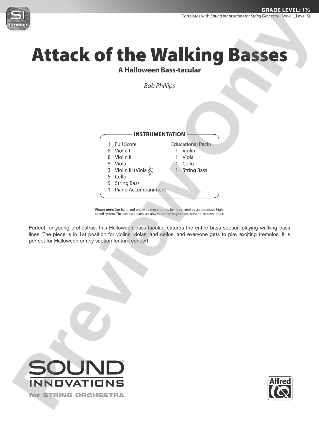Attack of the Walking Basses: String Orchestra Conductor Score & Parts