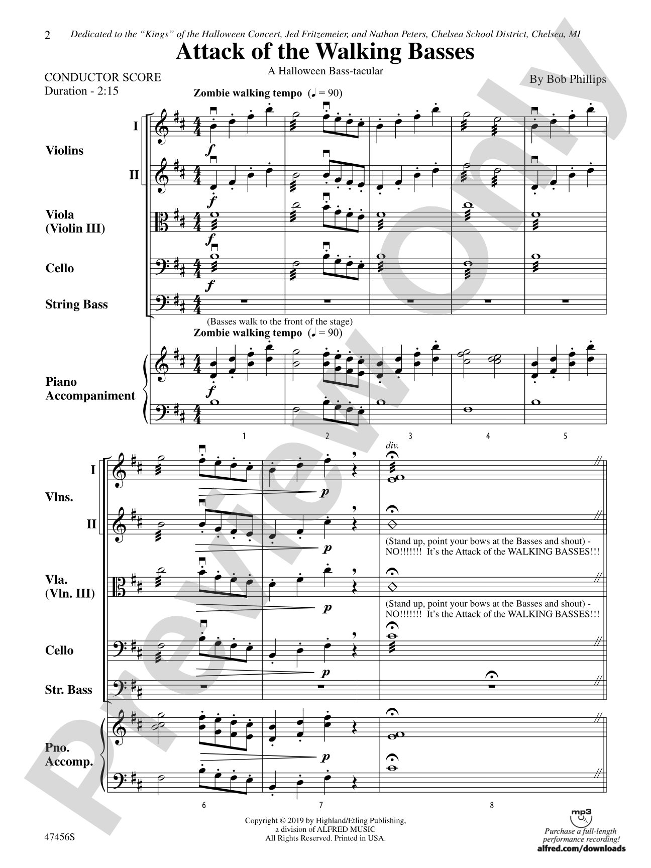 Attack of the Walking Basses: String Orchestra Conductor Score & Parts
