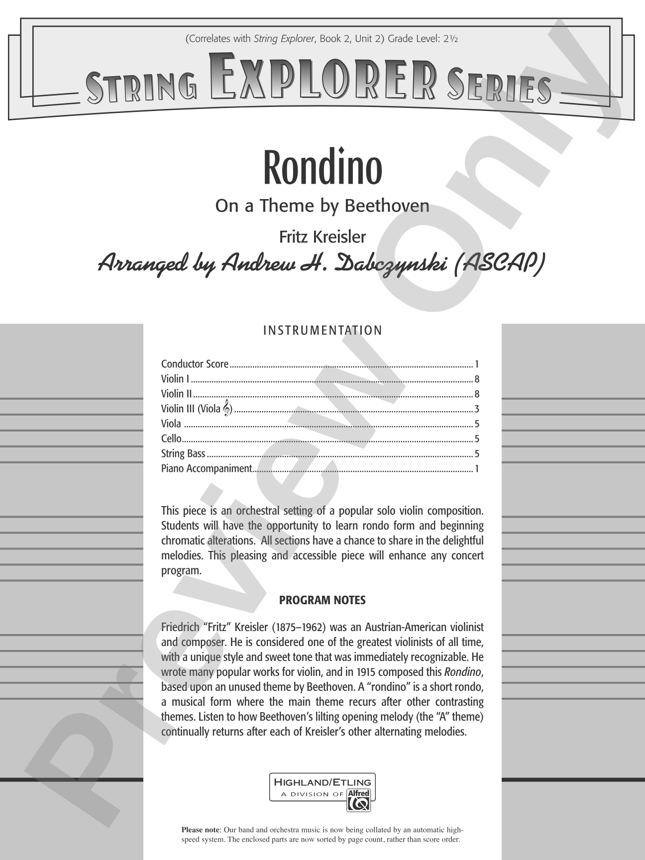 Rondino: String Orchestra Conductor Score & Parts