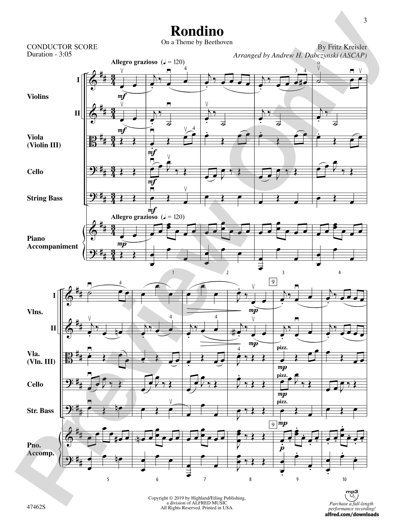 Rondino: String Orchestra Conductor Score & Parts