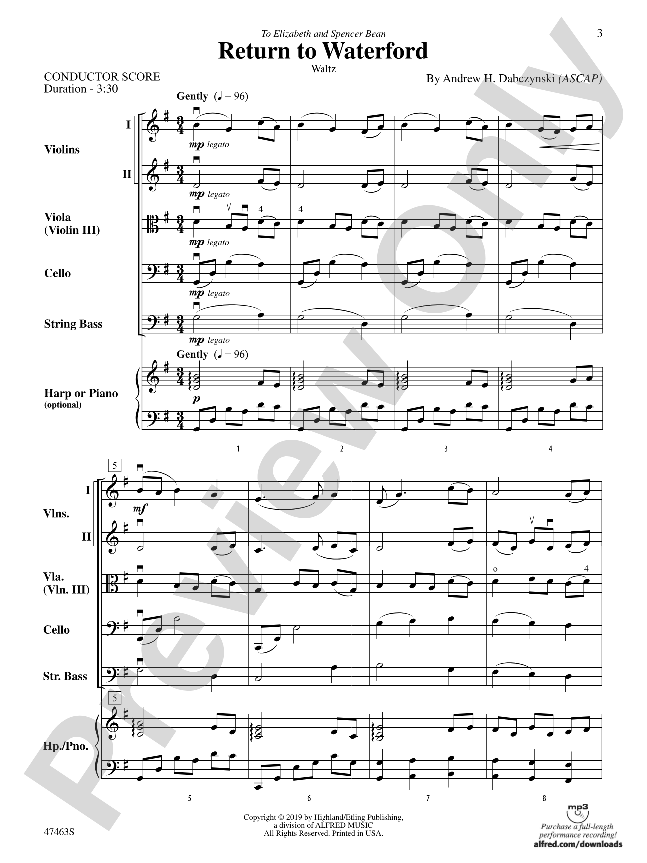 Return to Waterford: String Orchestra Conductor Score & Parts
