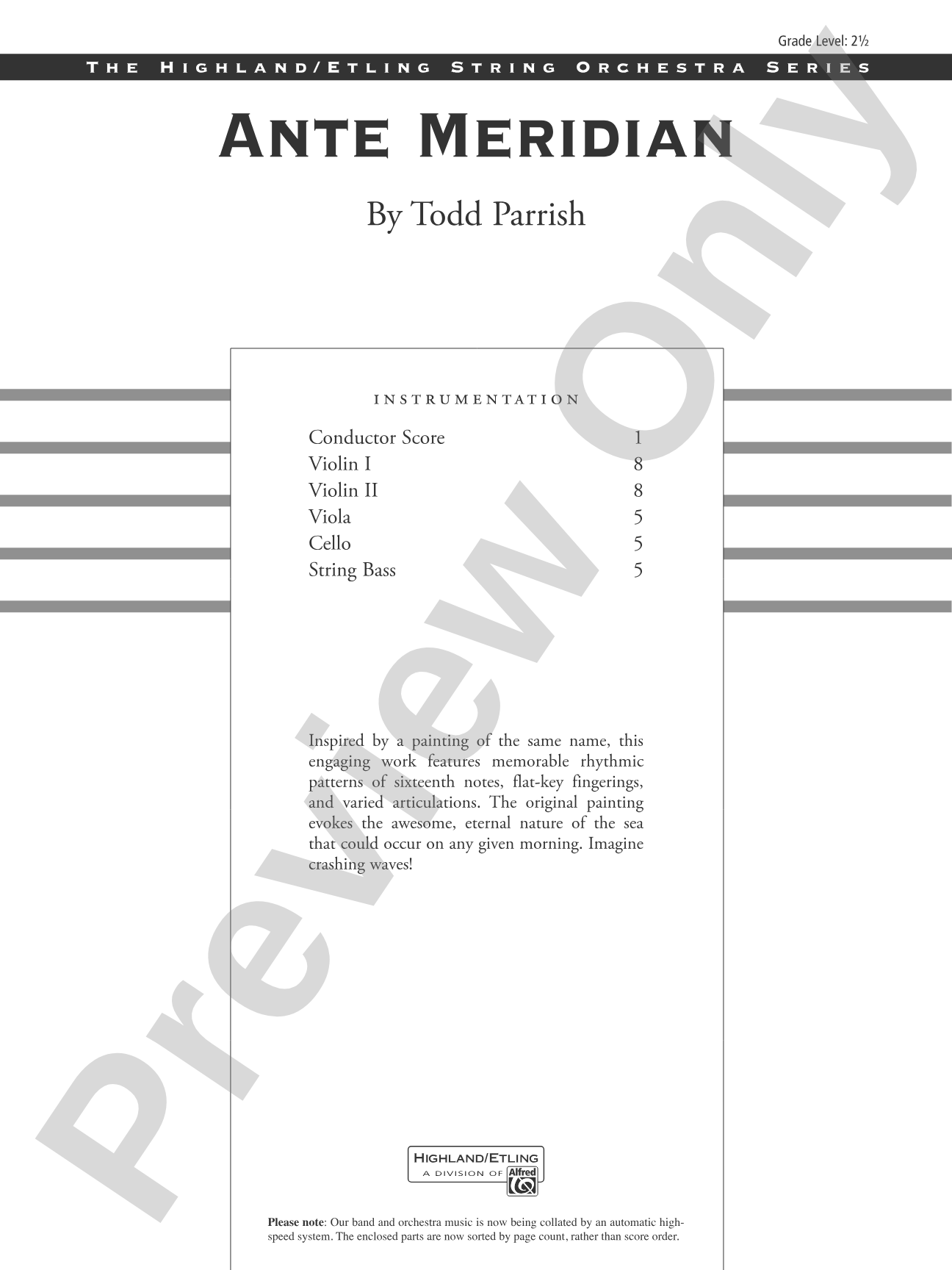 Ante Meridian: String Orchestra Conductor Score & Parts