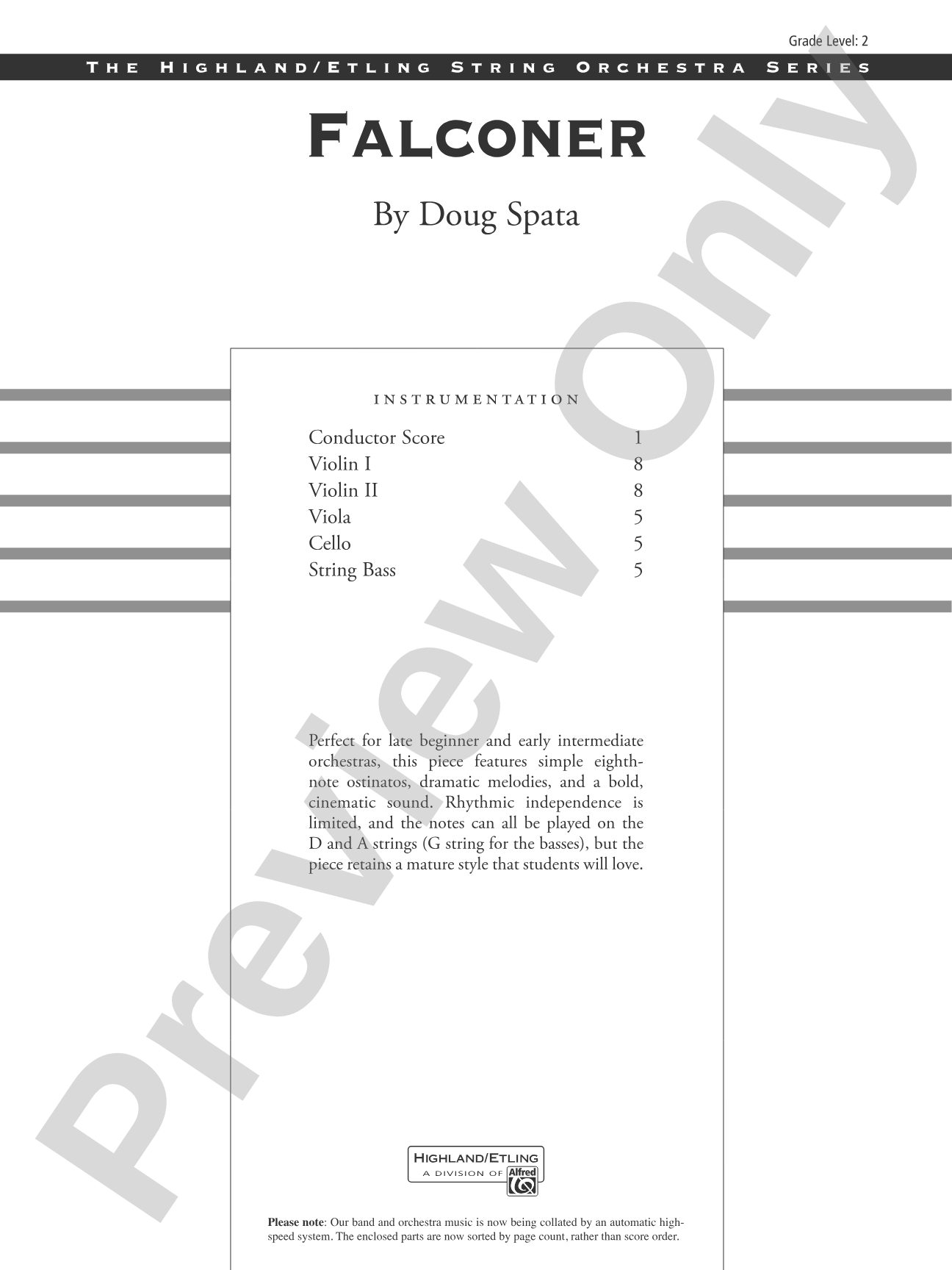 Falconer: String Orchestra Conductor Score & Parts