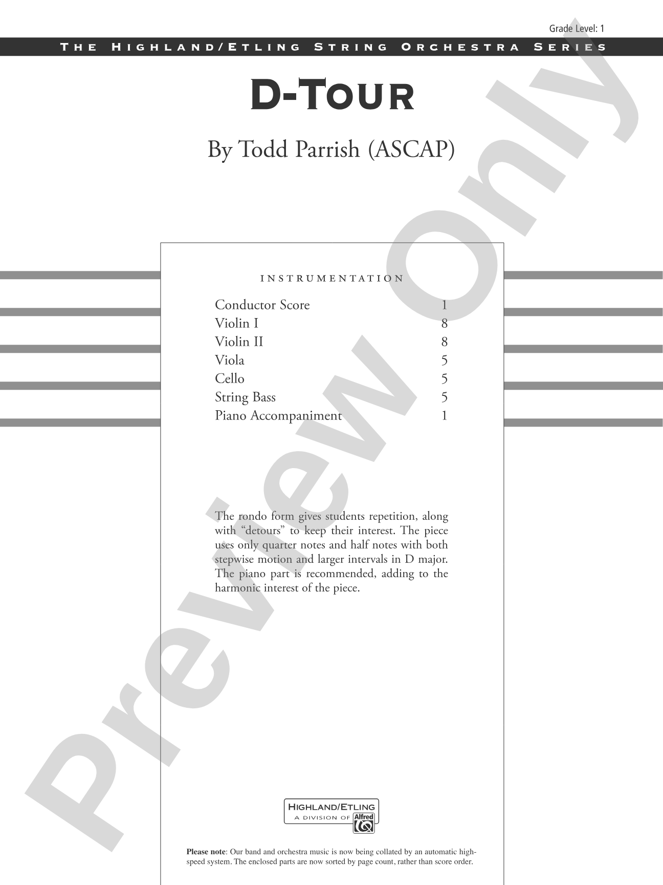 D-Tour: String Orchestra Conductor Score & Parts