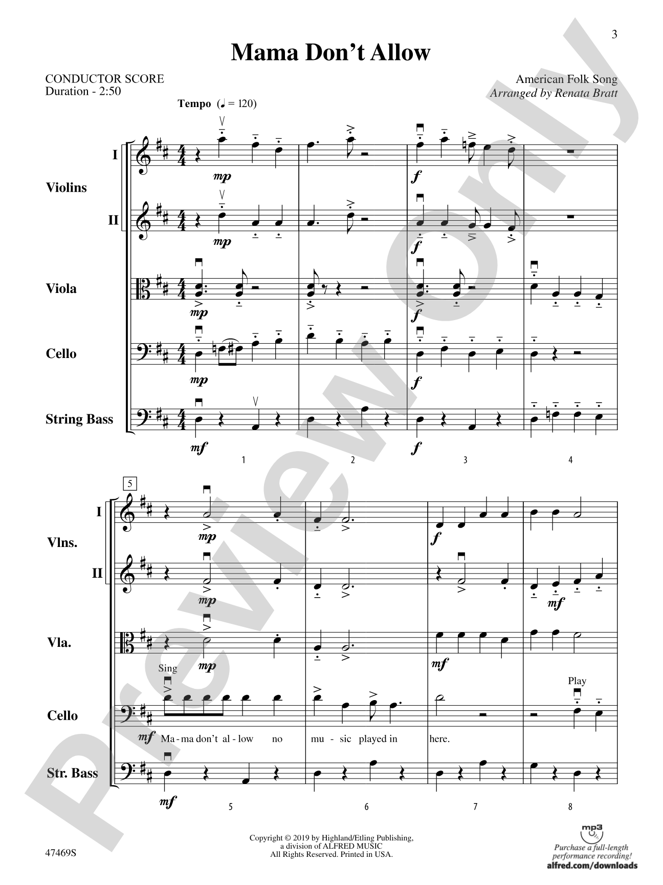 Mama Don't Allow: String Orchestra Conductor Score