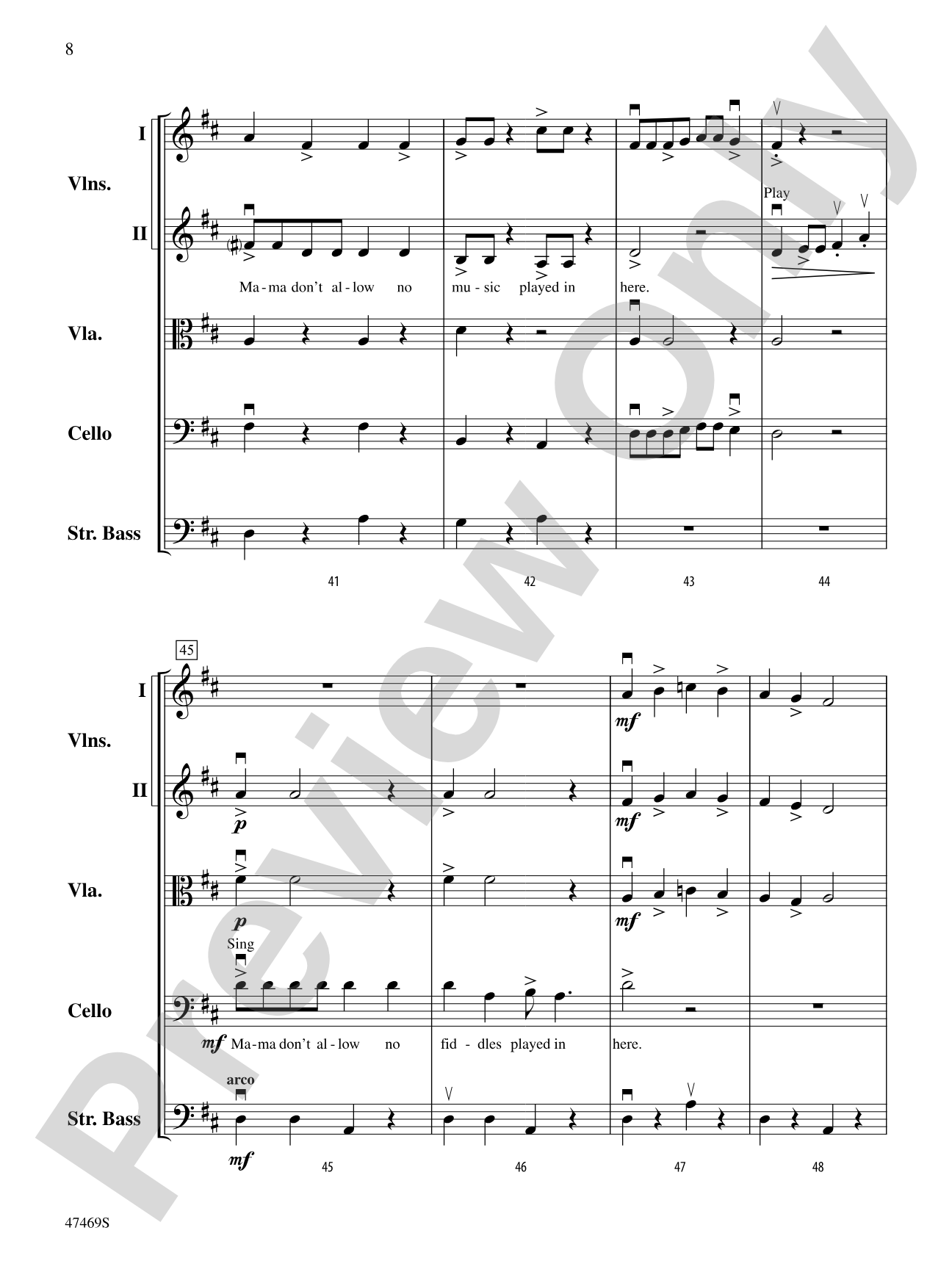 Mama Don't Allow: String Orchestra Conductor Score