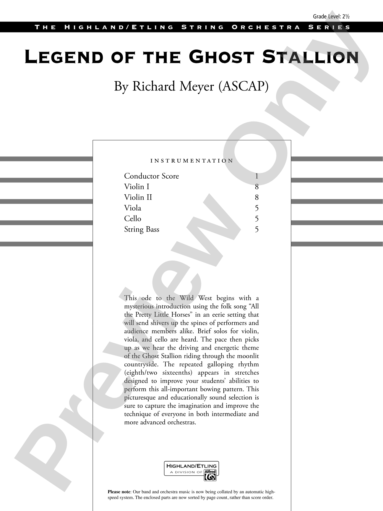 Legend of the Ghost Stallion: String Orchestra Conductor Score & Parts
