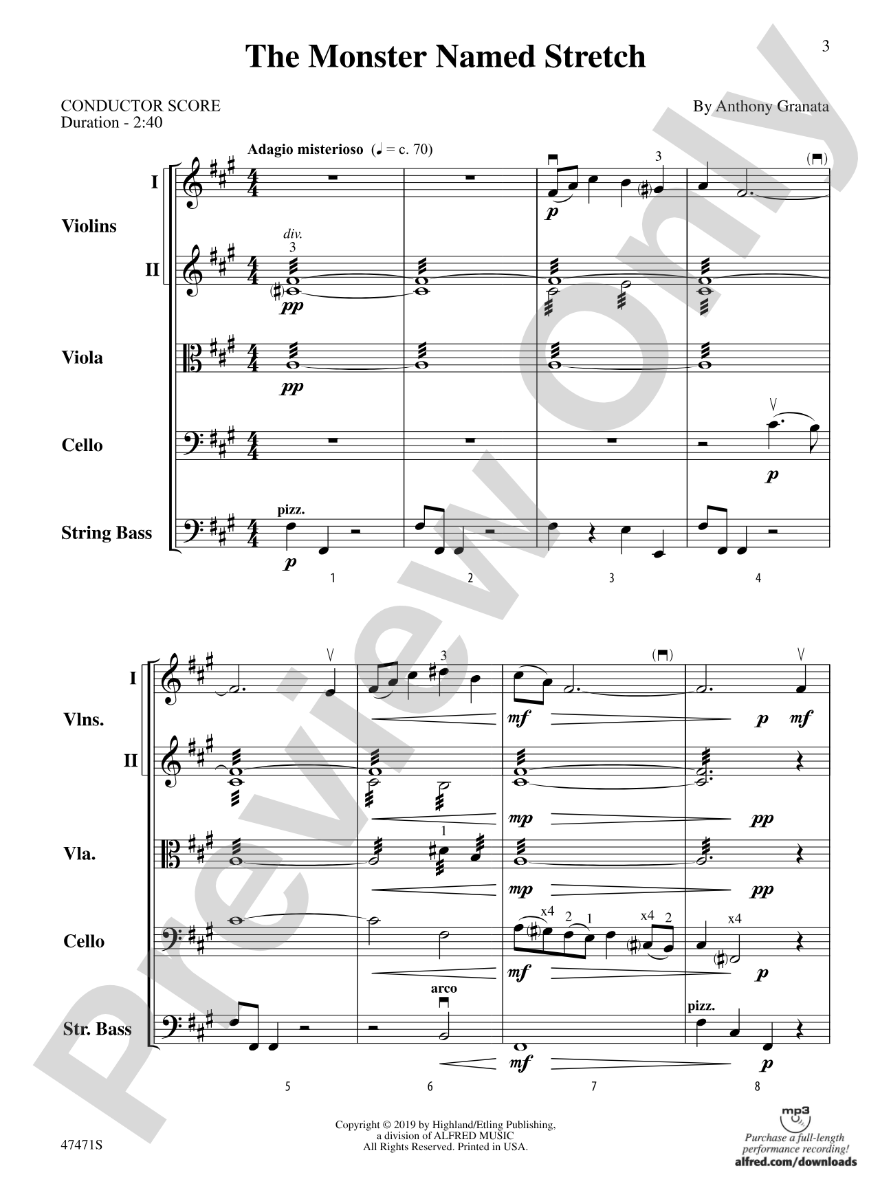 The Monster Named Stretch: String Orchestra Conductor Score & Parts