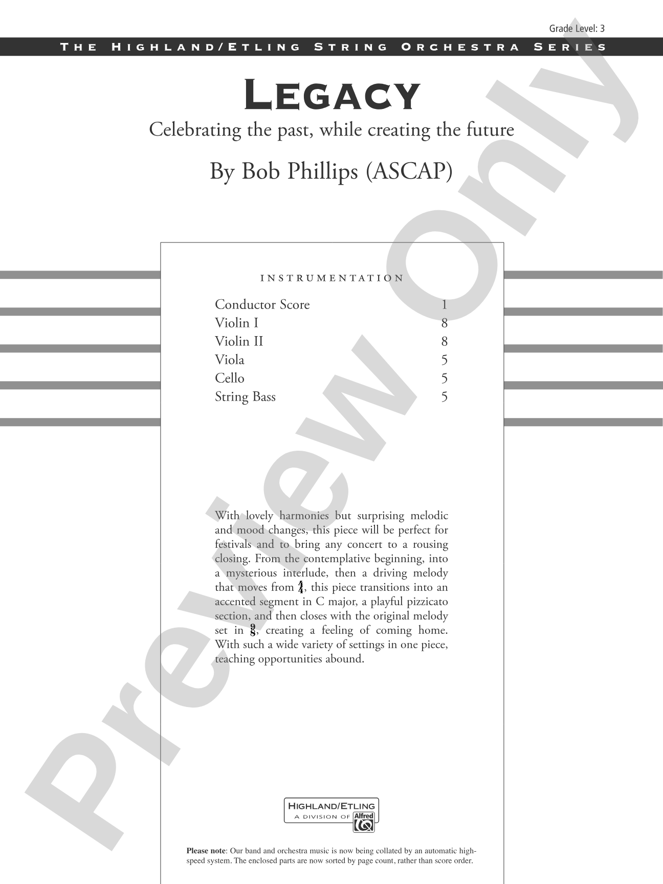 Legacy: String Orchestra Conductor Score & Parts