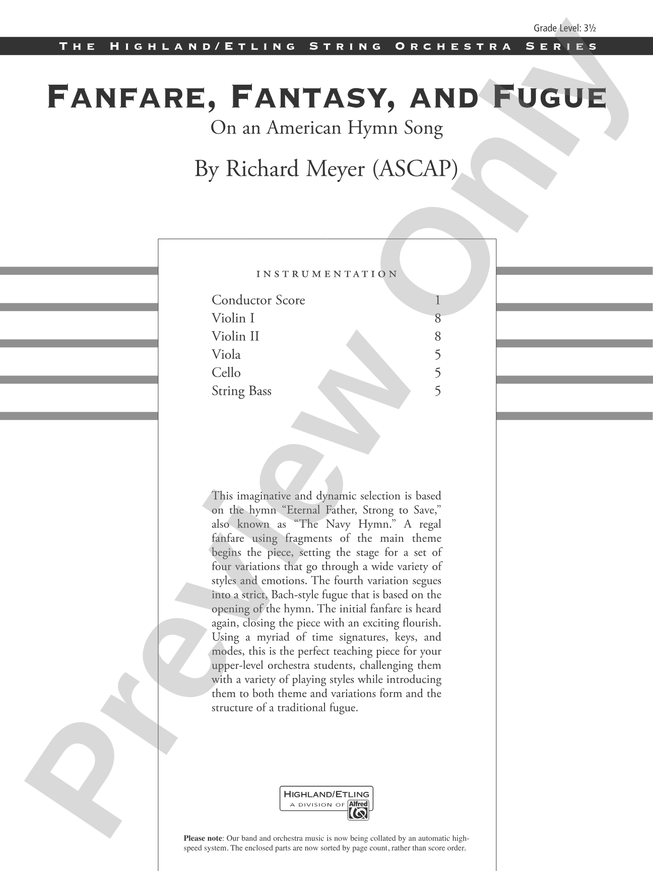Fanfare, Fantasy, and Fugue: String Orchestra Conductor Score & Parts