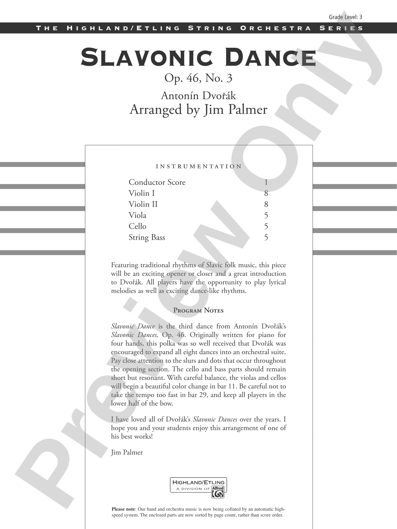 Slavonic Dance: String Orchestra Conductor Score & Parts