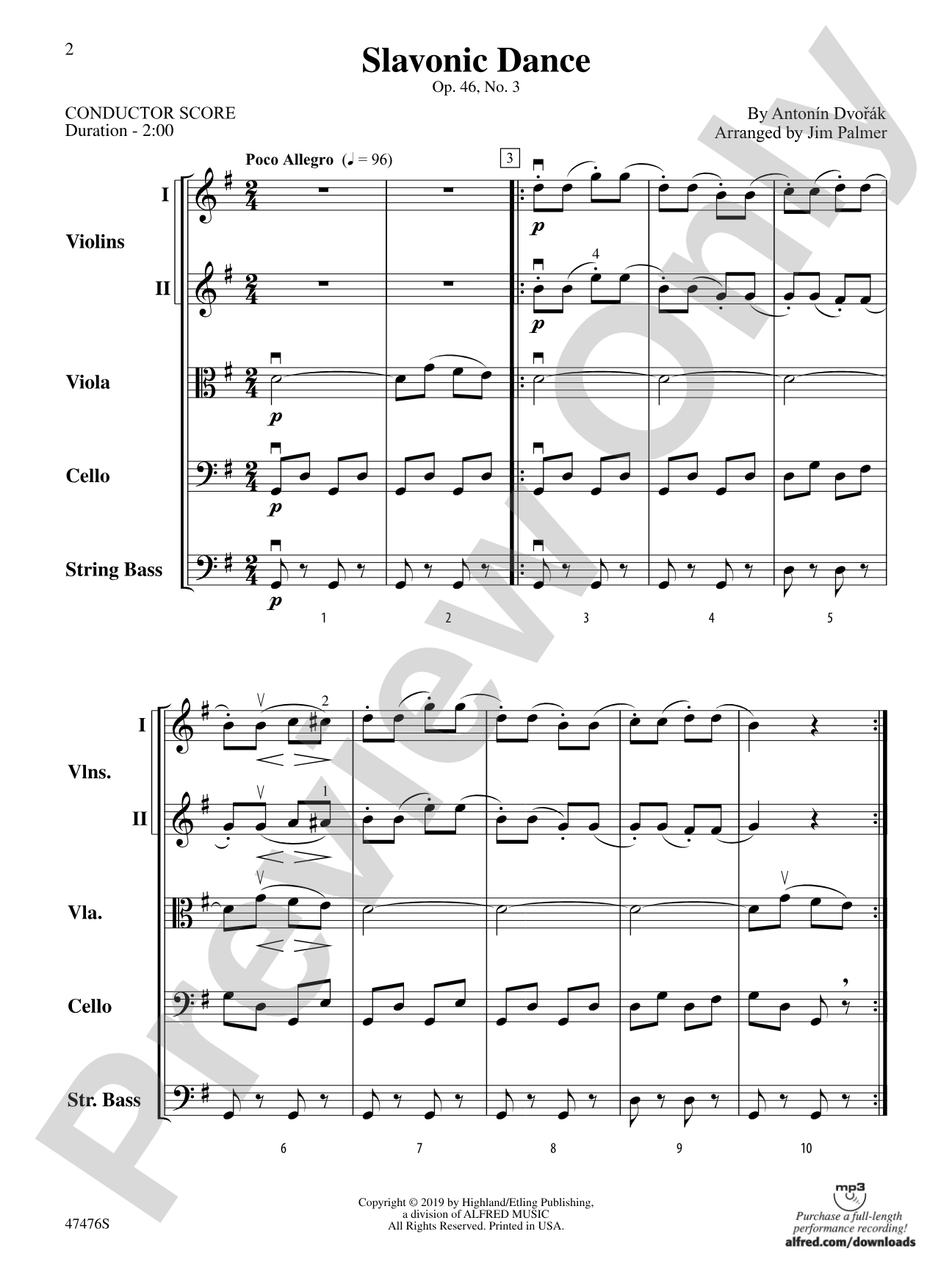 Slavonic Dance: String Orchestra Conductor Score & Parts