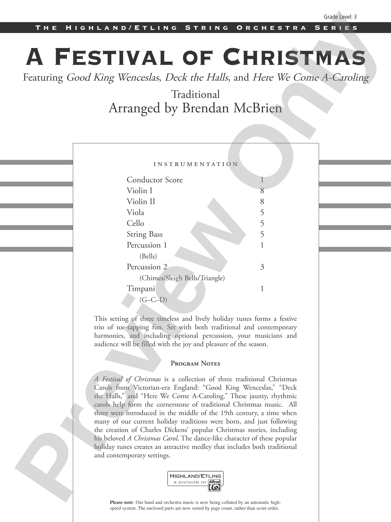 A Festival of Christmas: String Orchestra Conductor Score & Parts