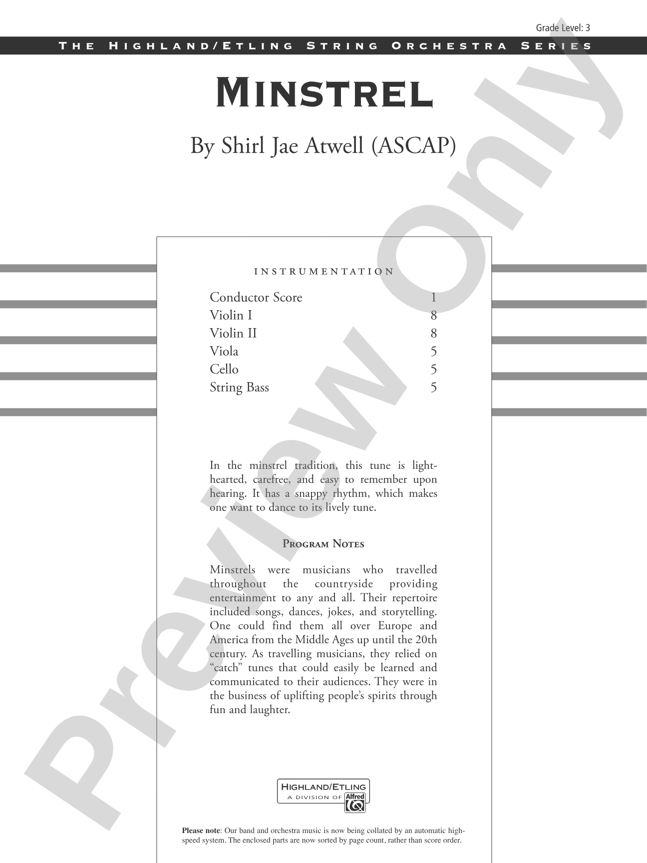 Minstrel: String Orchestra Conductor Score & Parts