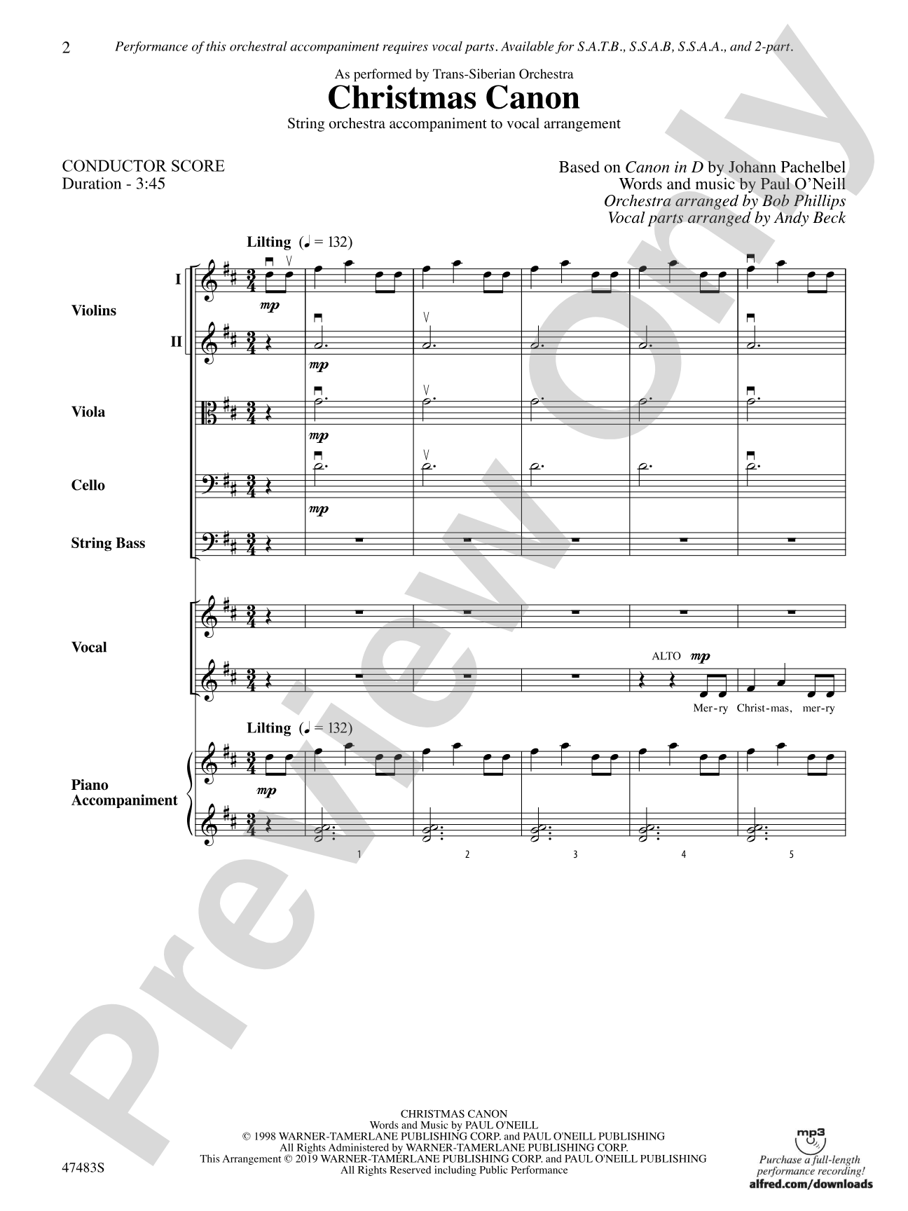 Christmas Canon: Score