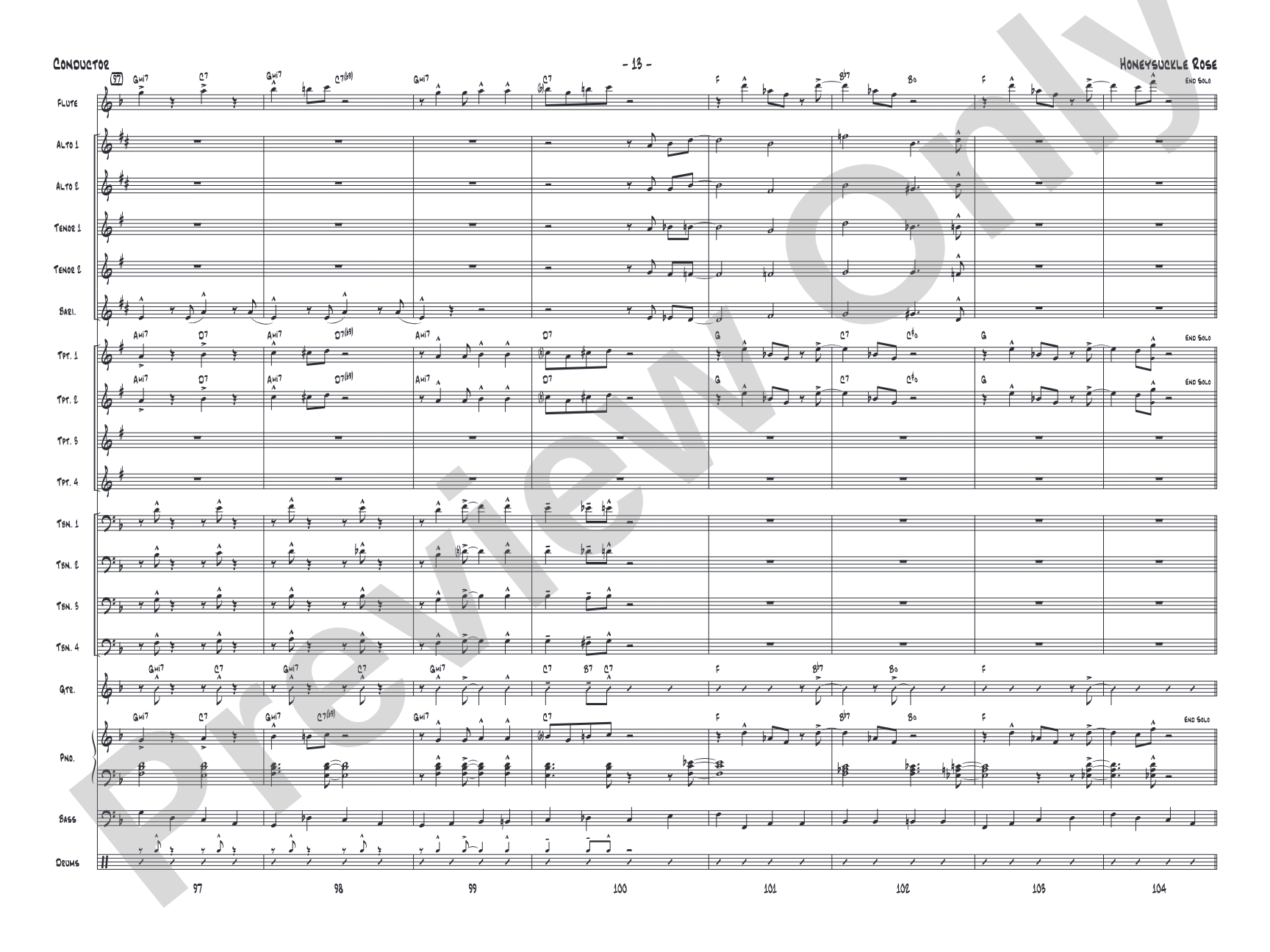 Honeysuckle Rose: Jazz Ensemble Conductor Score & Parts
