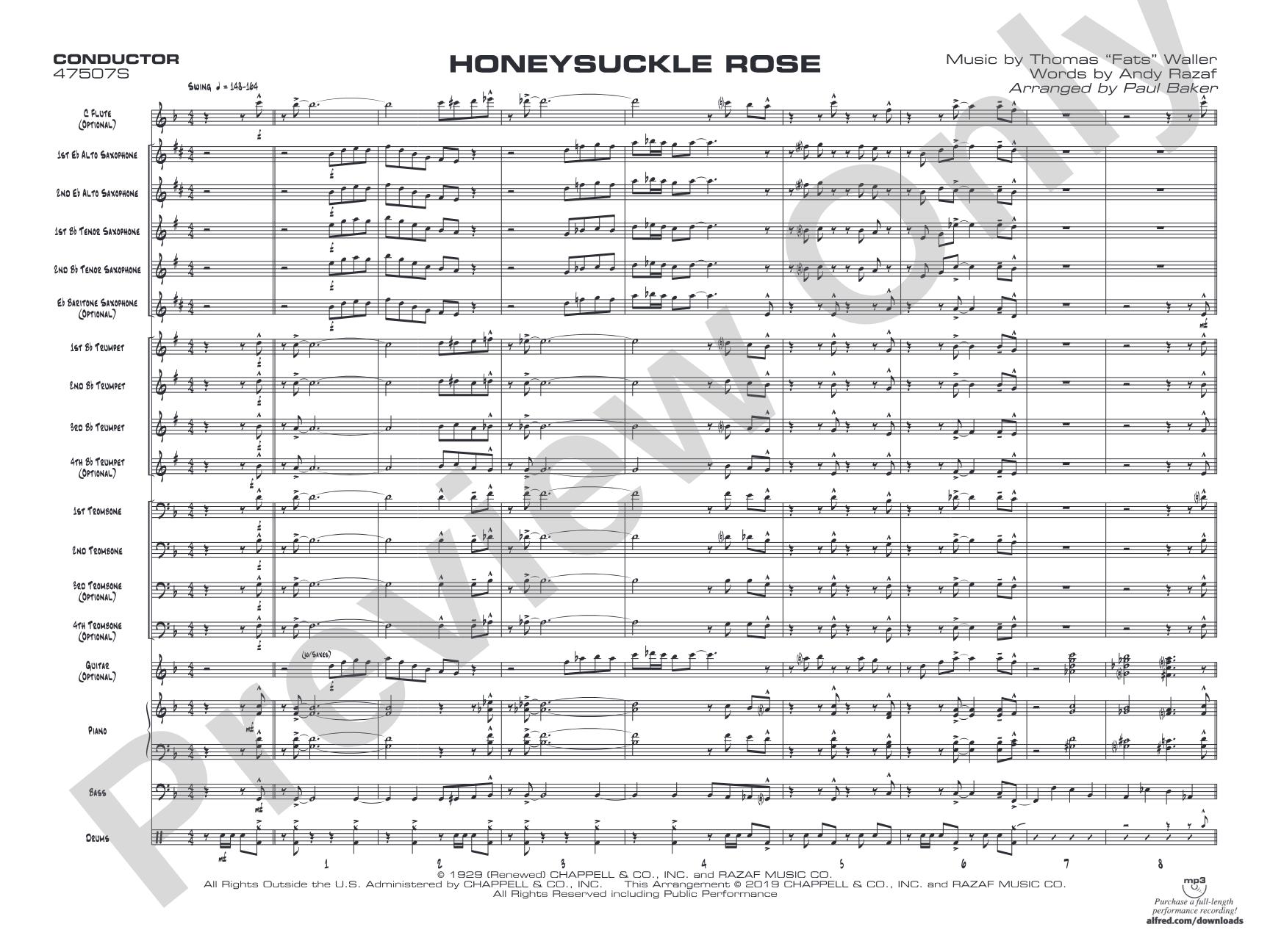 Honeysuckle Rose: Jazz Ensemble Conductor Score & Parts
