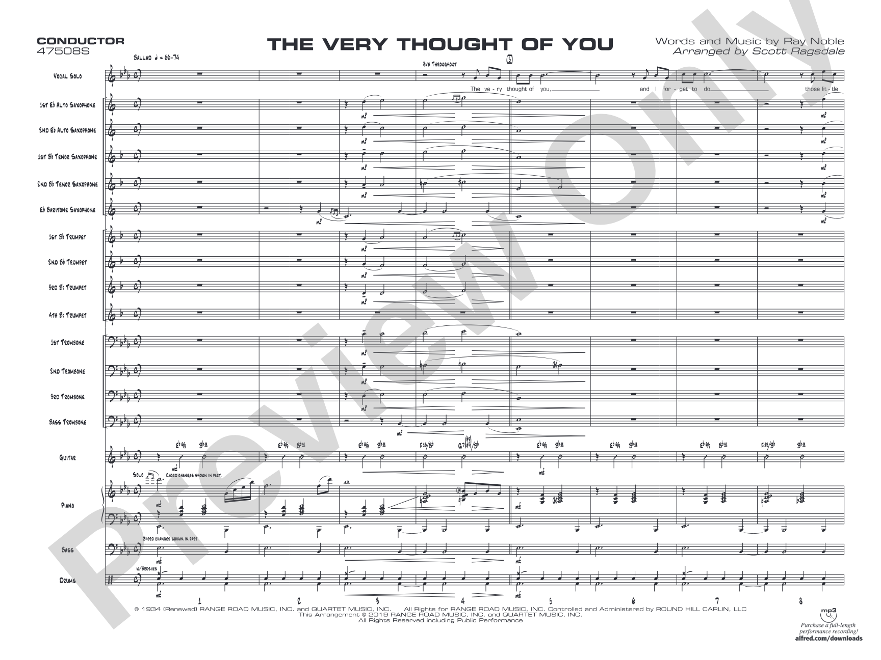 The Very Thought of You: Jazz Ensemble Conductor Score & Parts