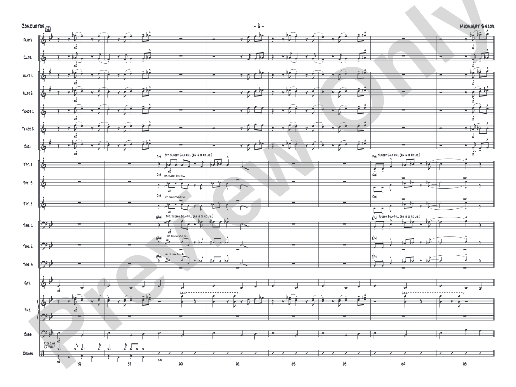 Midnight Snack: Jazz Ensemble Conductor Score & Parts