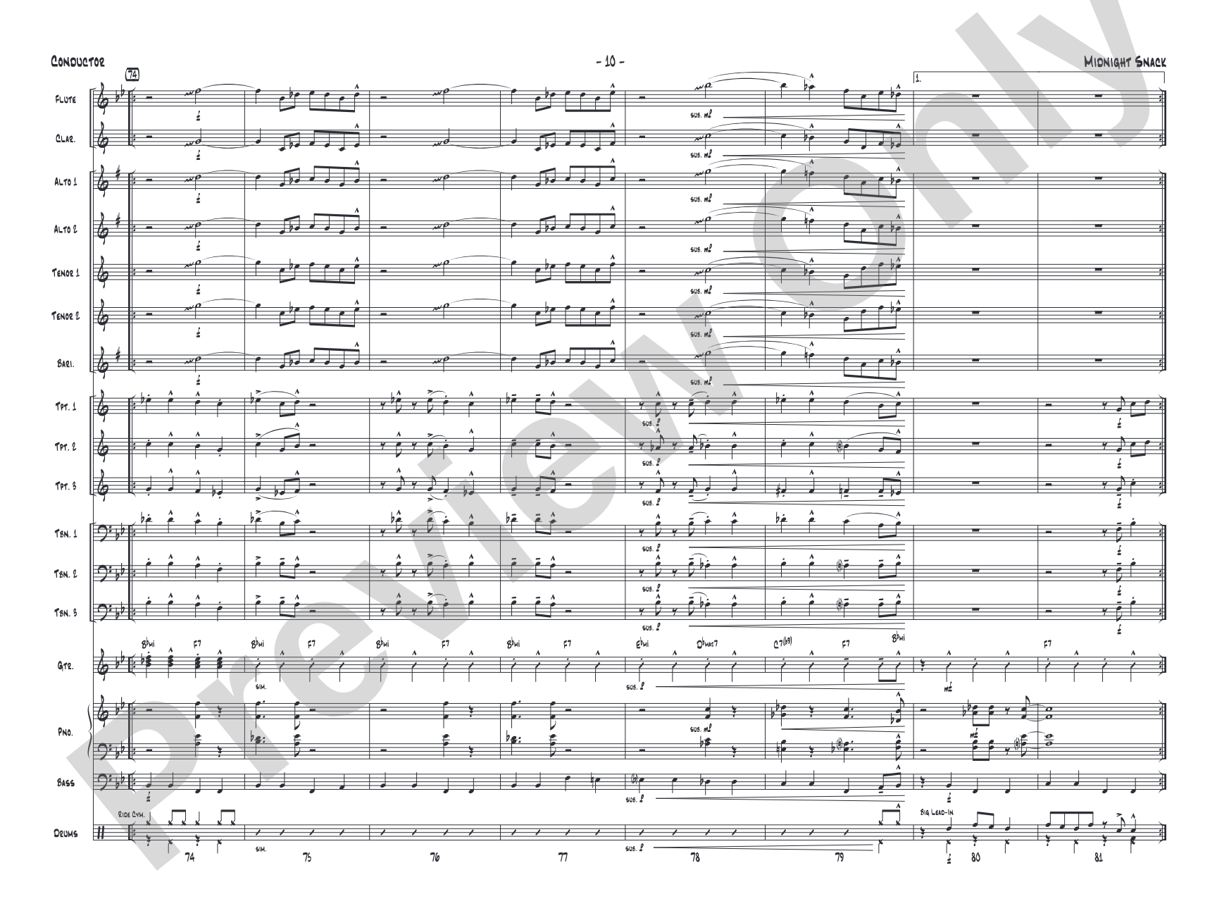 Midnight Snack: Jazz Ensemble Conductor Score & Parts