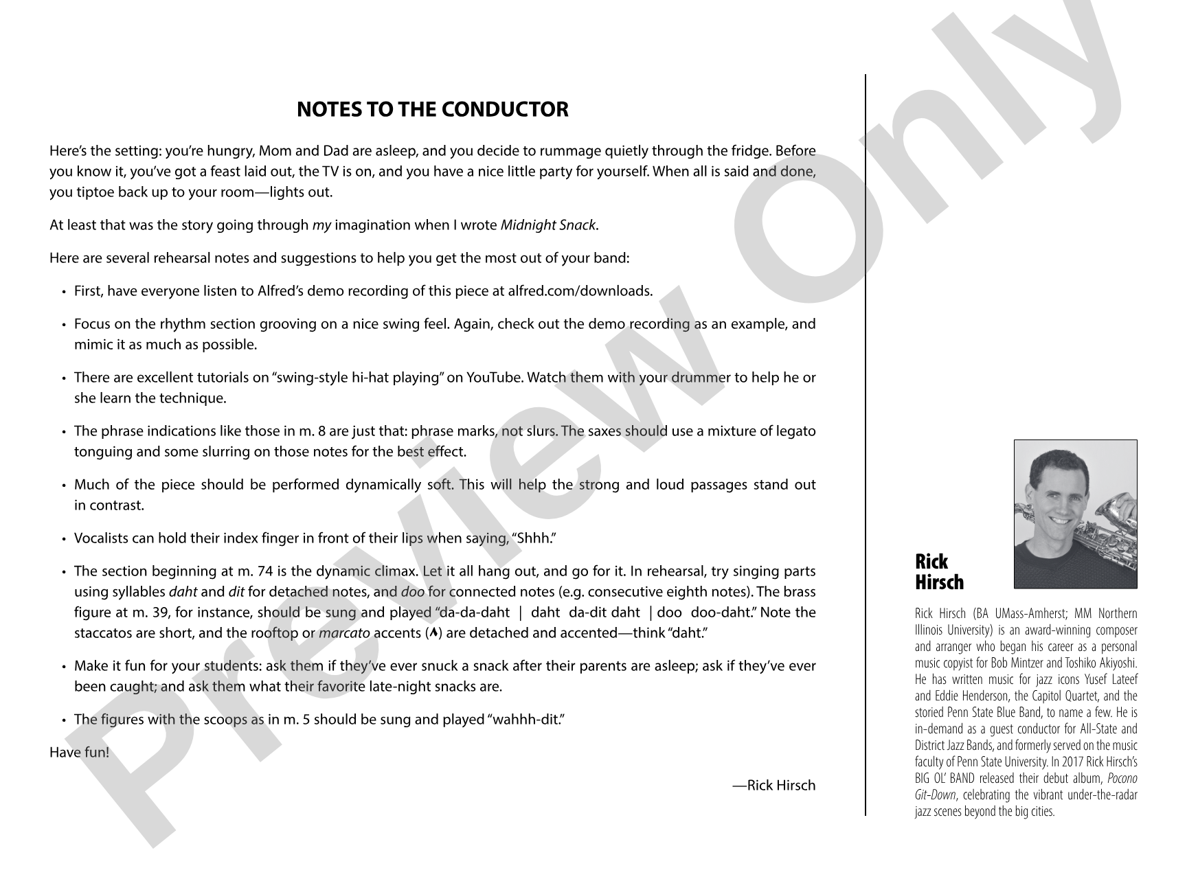 Midnight Snack: Jazz Ensemble Conductor Score & Parts
