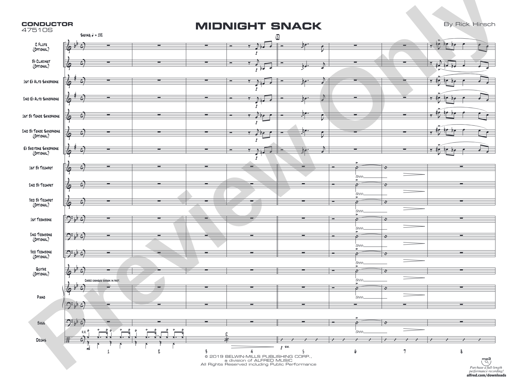 Midnight Snack: Jazz Ensemble Conductor Score & Parts