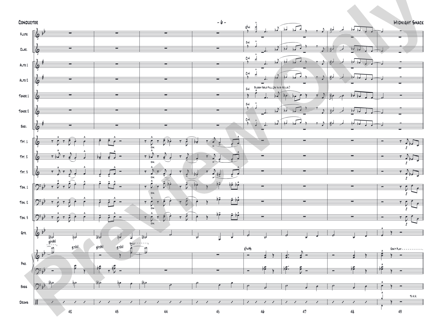 Midnight Snack: Jazz Ensemble Conductor Score & Parts