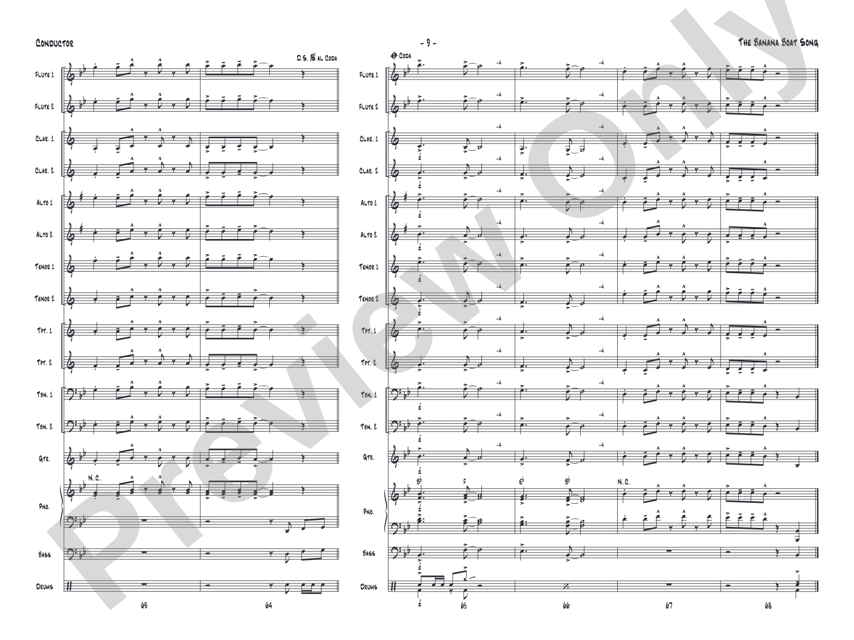 The Banana Boat Song: Jazz Ensemble Conductor Score & Parts