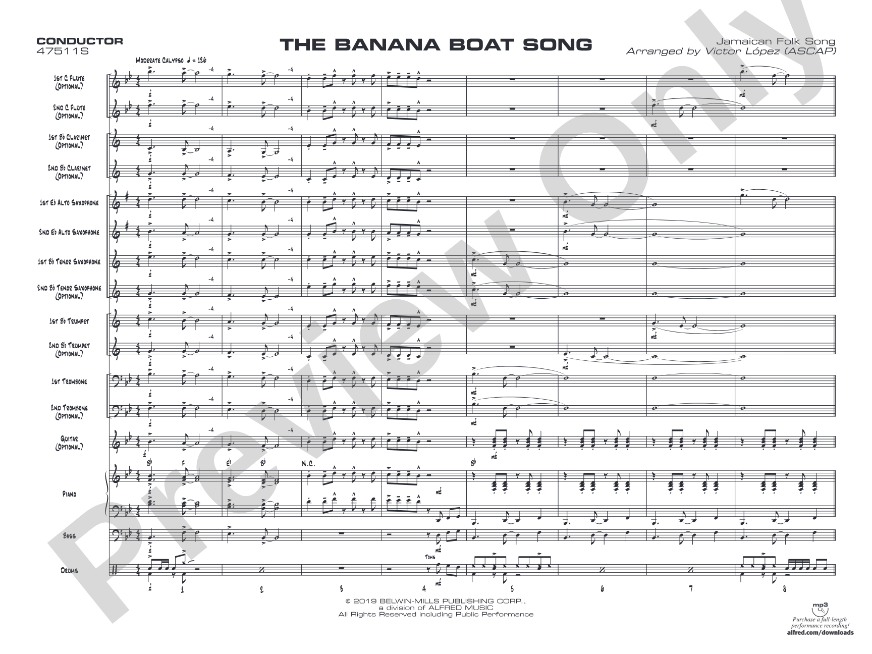 The Banana Boat Song: Jazz Ensemble Conductor Score & Parts