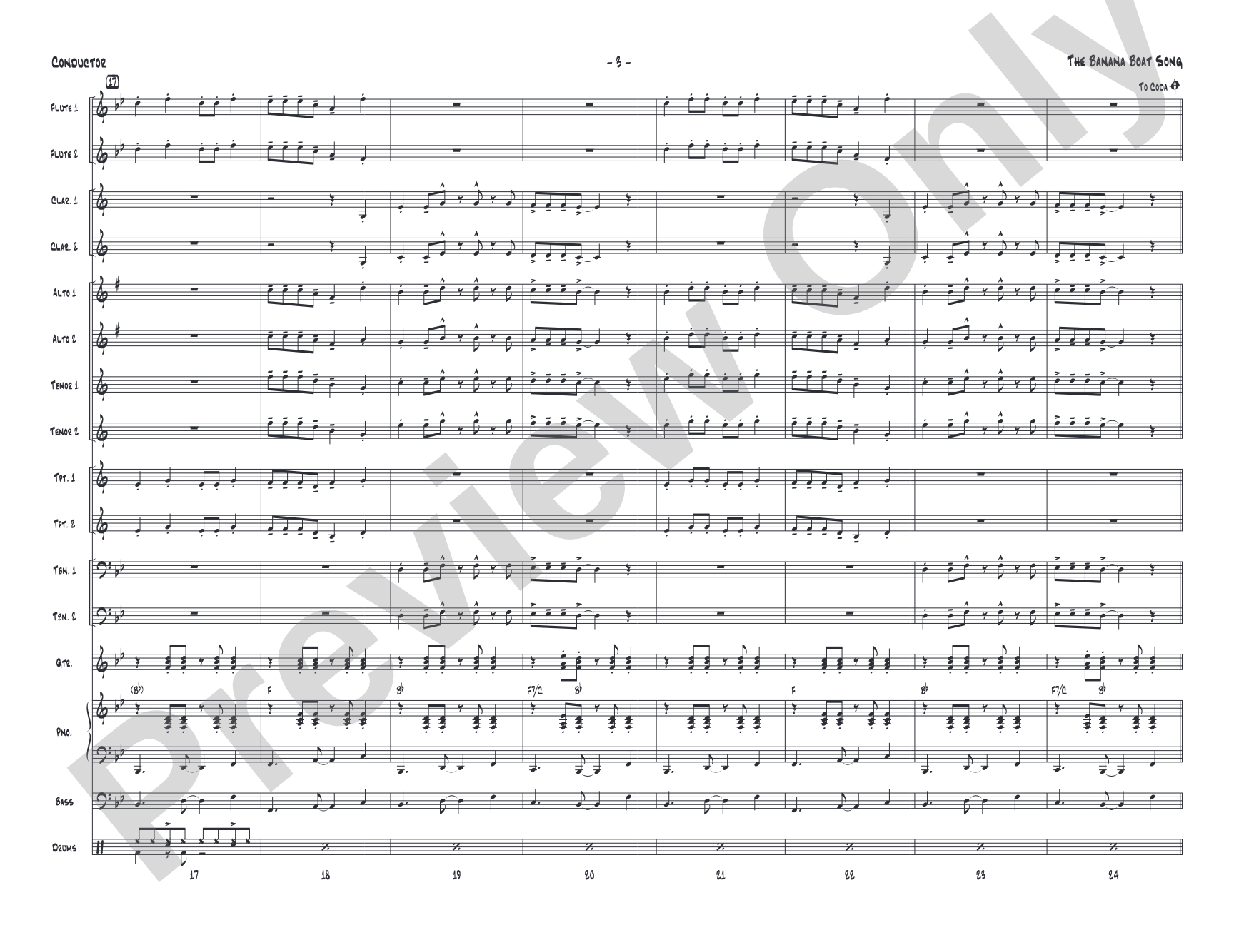 The Banana Boat Song: Jazz Ensemble Conductor Score & Parts