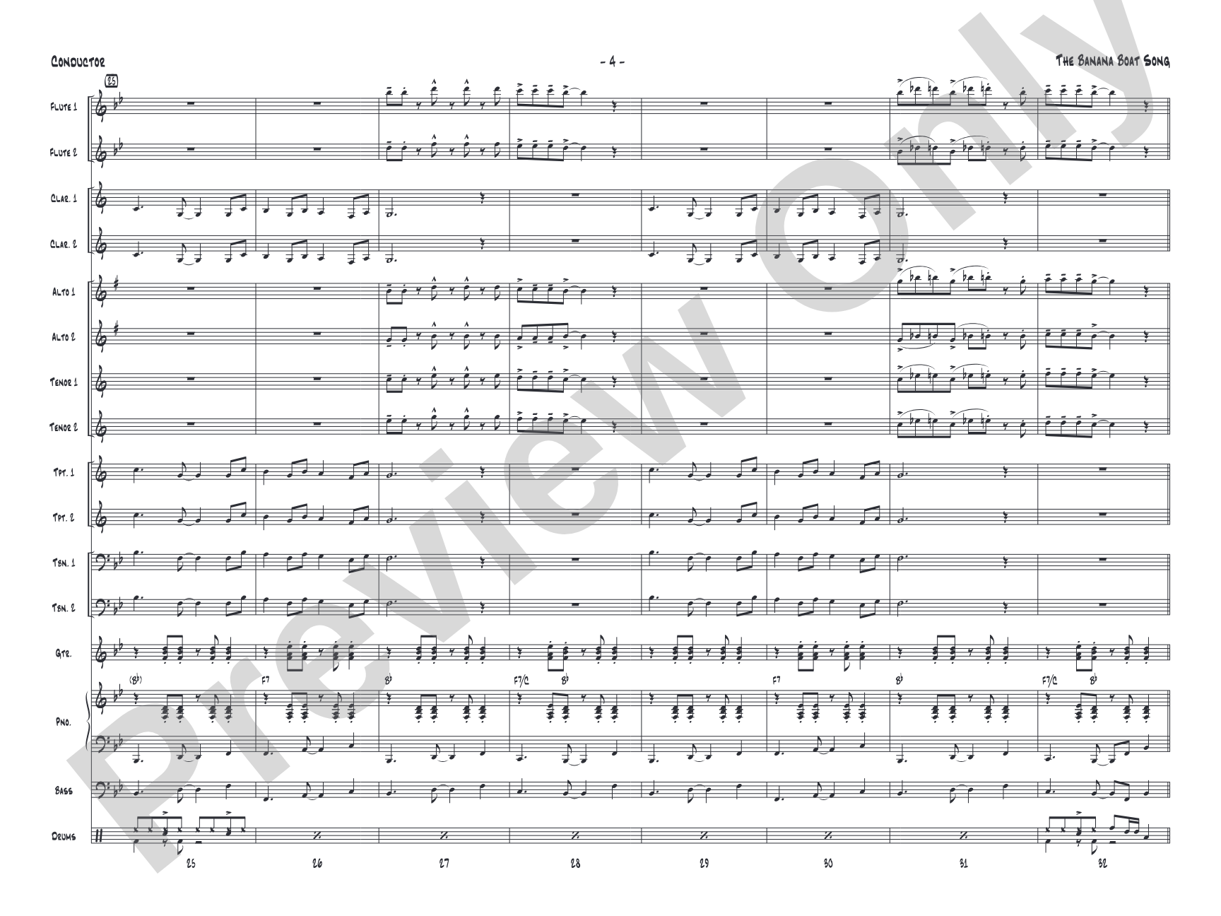 The Banana Boat Song: Jazz Ensemble Conductor Score & Parts