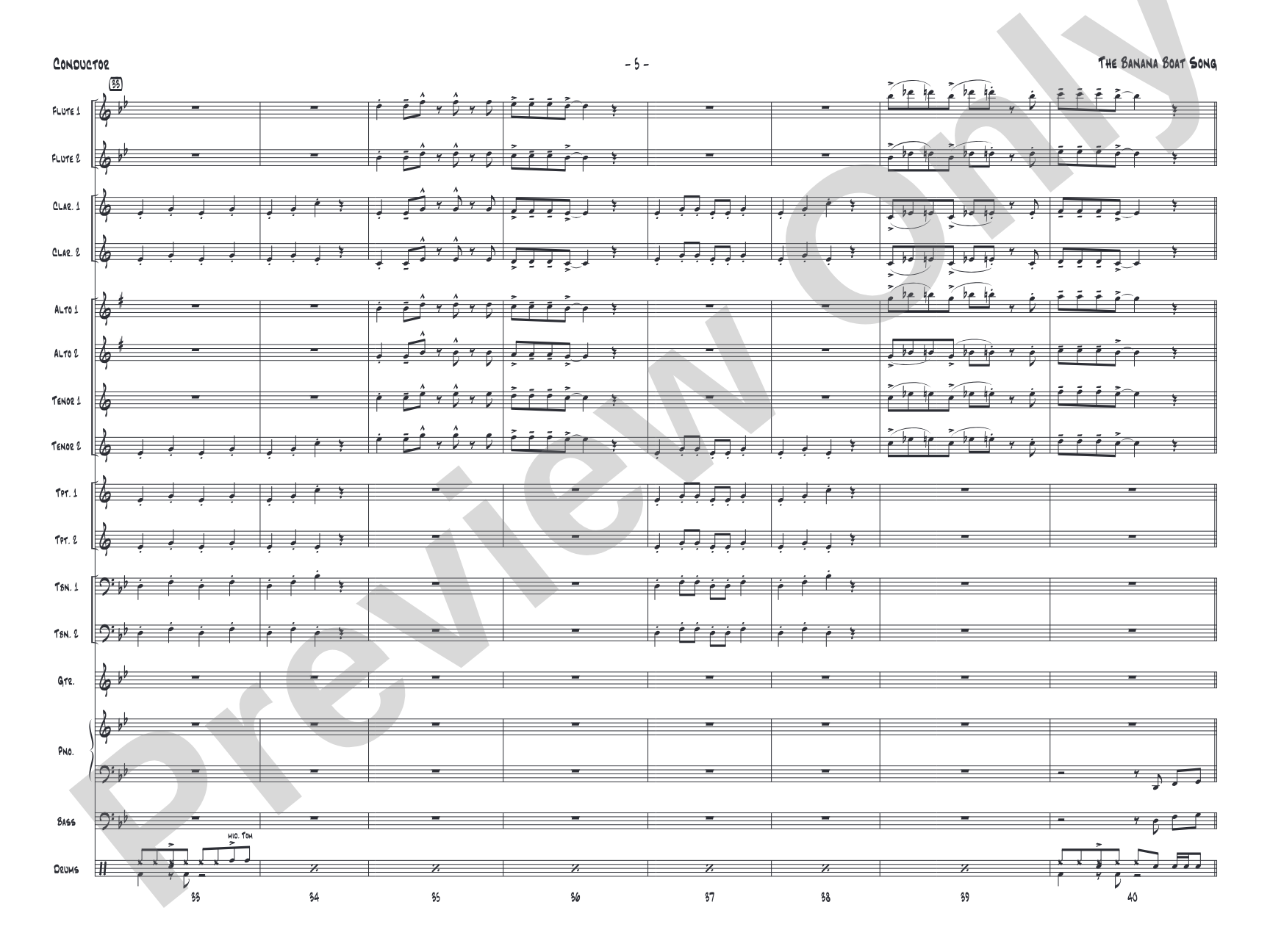The Banana Boat Song: Jazz Ensemble Conductor Score & Parts
