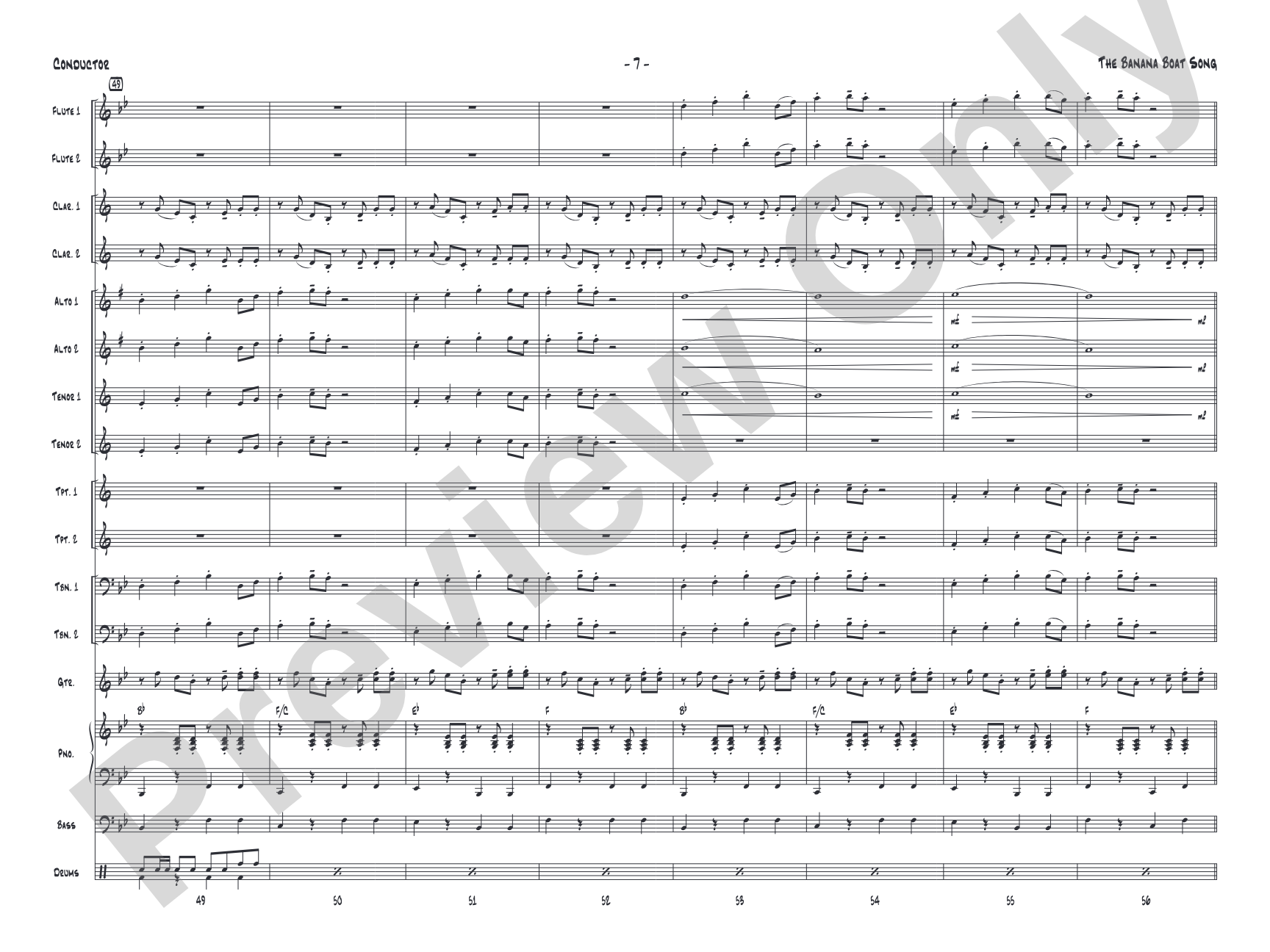 The Banana Boat Song: Jazz Ensemble Conductor Score & Parts