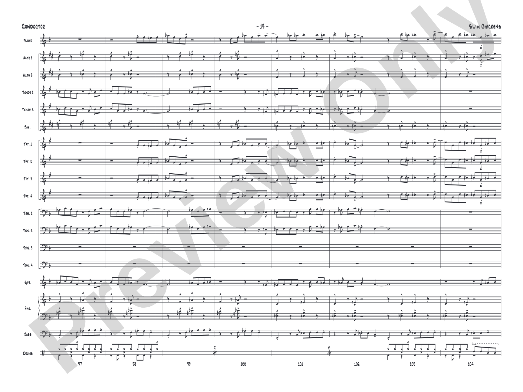 Slim Chickens: Jazz Ensemble Conductor Score & Parts