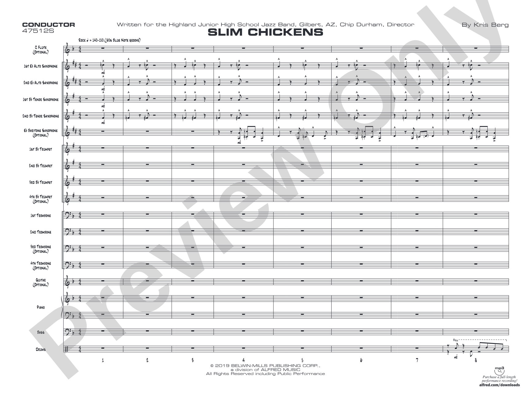 Slim Chickens: Jazz Ensemble Conductor Score & Parts